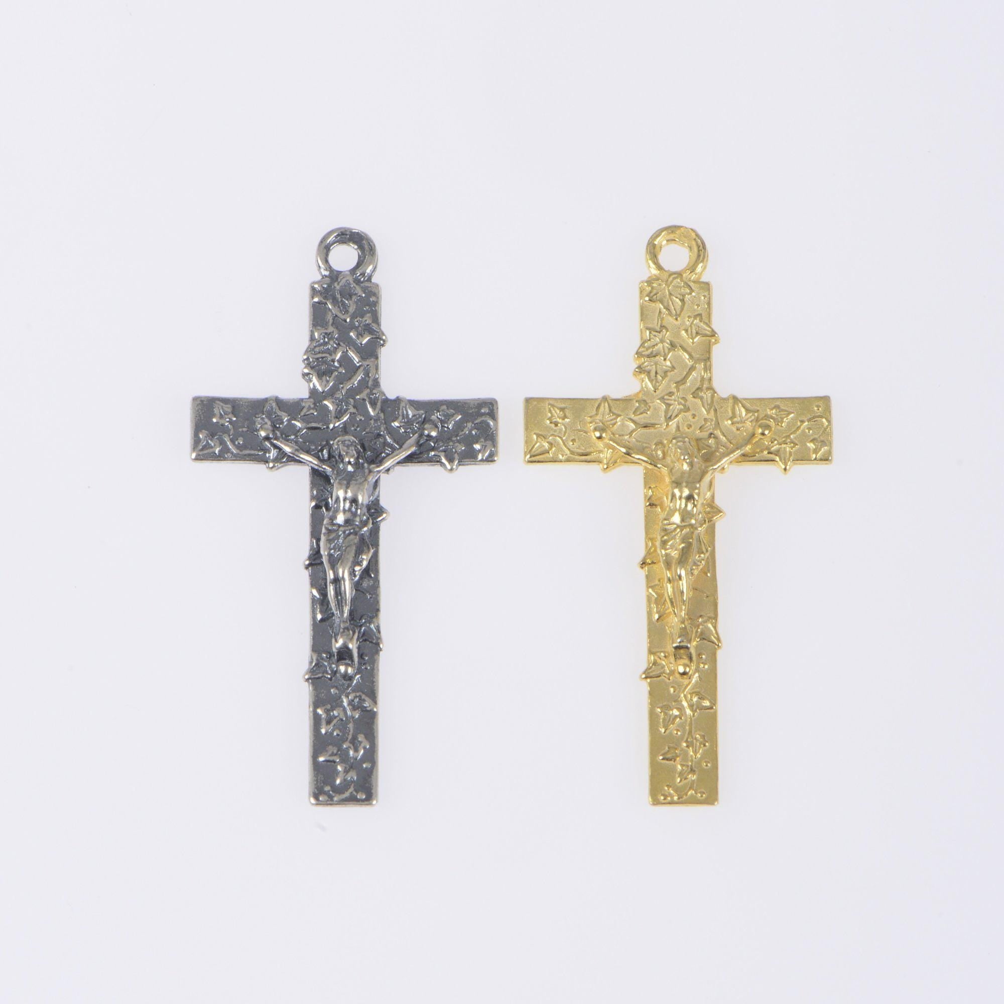 925 Sterling Silver & 24K Gold Vermeil High Relief Ivy Clad Crucifix, Jewelry Supply, R63-RV63