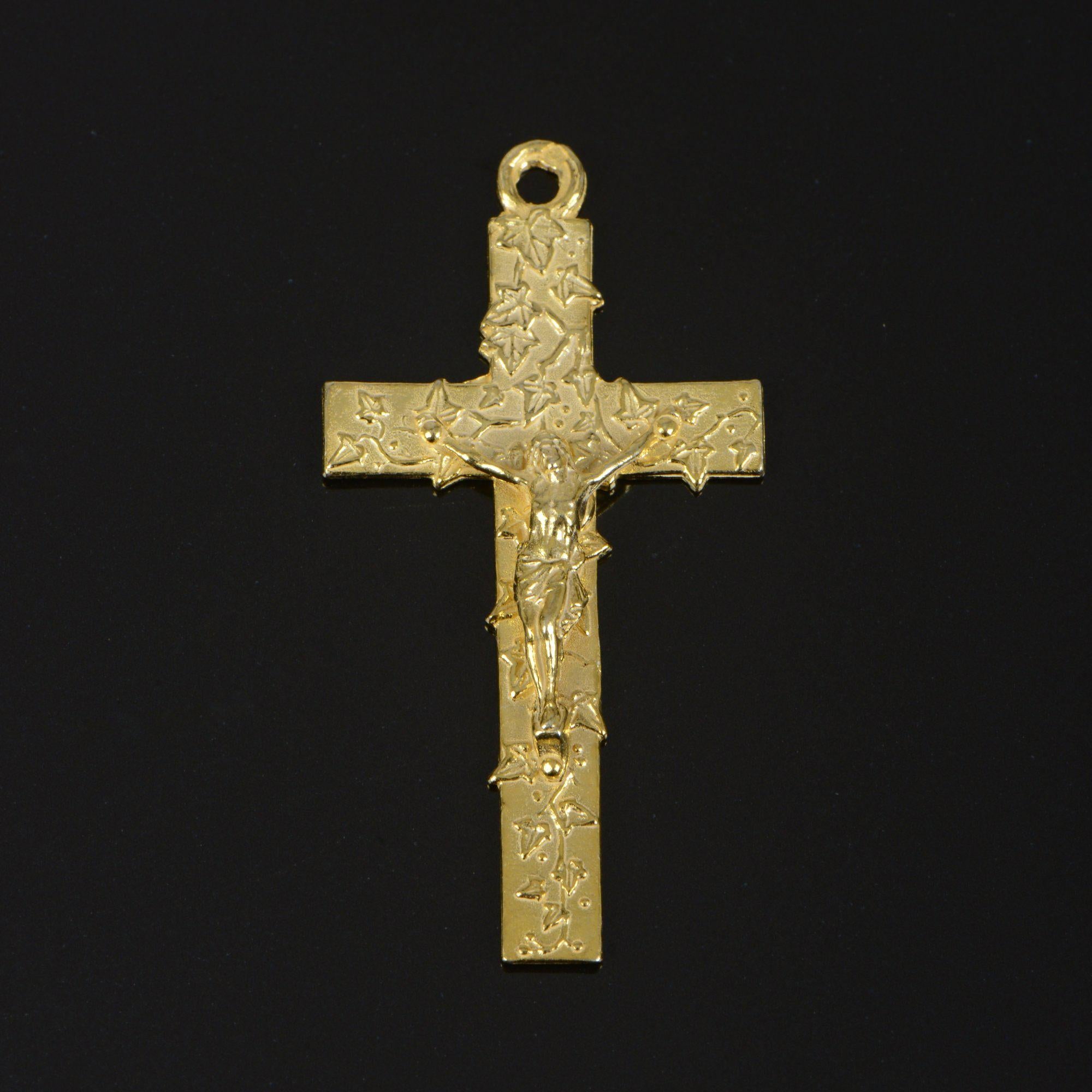 925 Sterling Silver & 24K Gold Vermeil High Relief Ivy Clad Crucifix, Jewelry Supply, R63-RV63