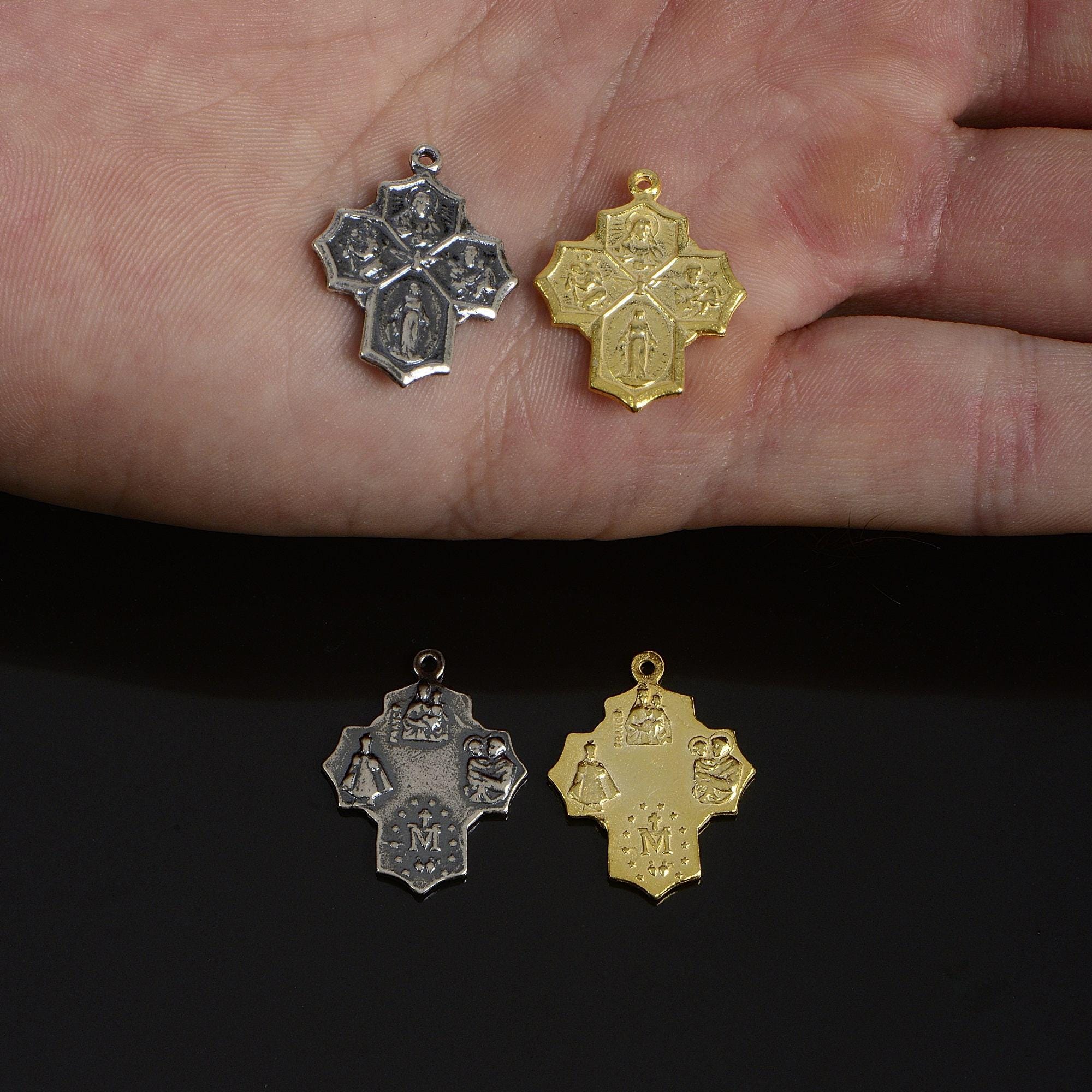 925 Sterling Silver & 24K Gold Vermeil crucifix pendant, 4 Way Cross, Jewelry Supply, R56P-RV56P