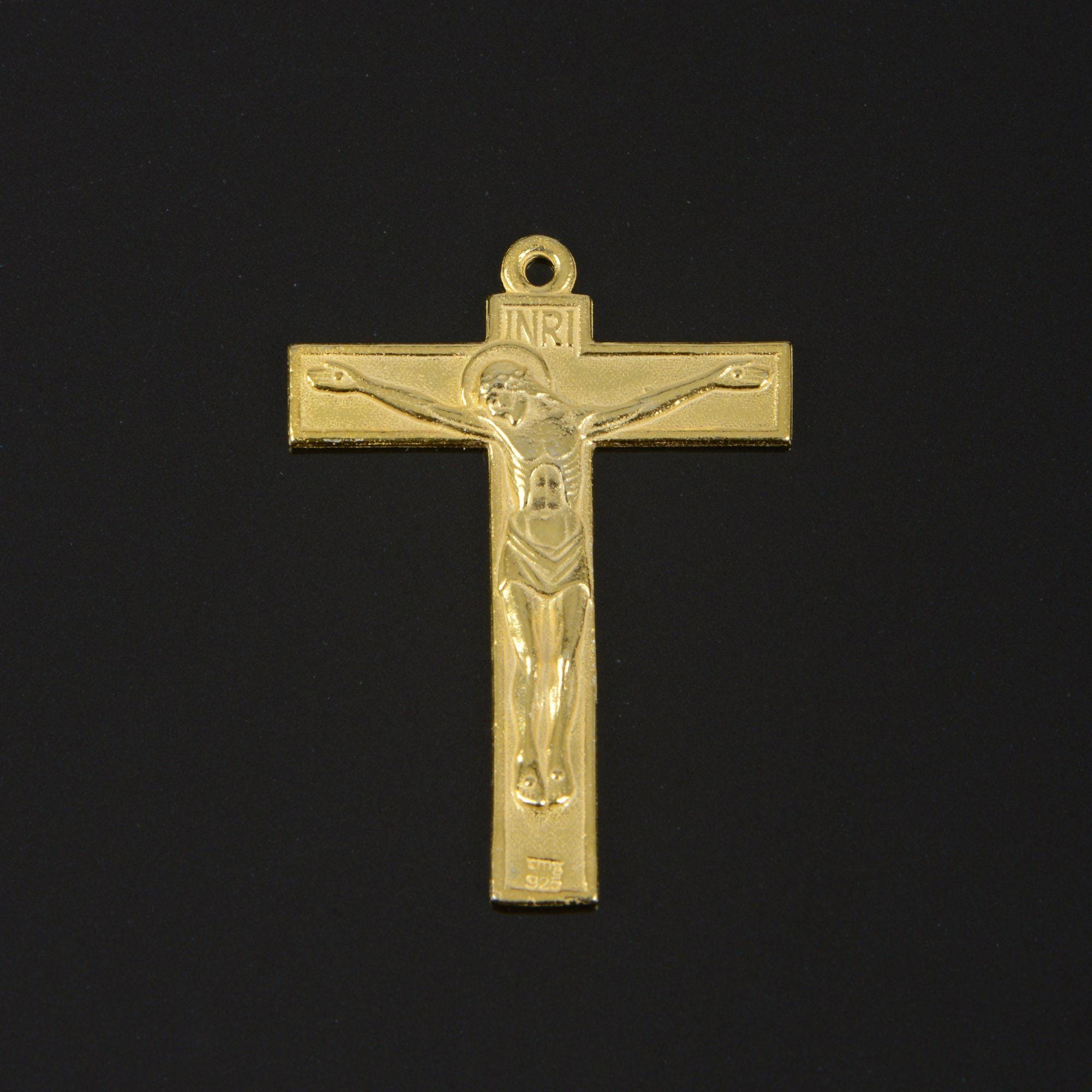925 Sterling Silver & 24K Gold Vermeil Modernist Crucifix, Jewelry Supply, R61-RV61
