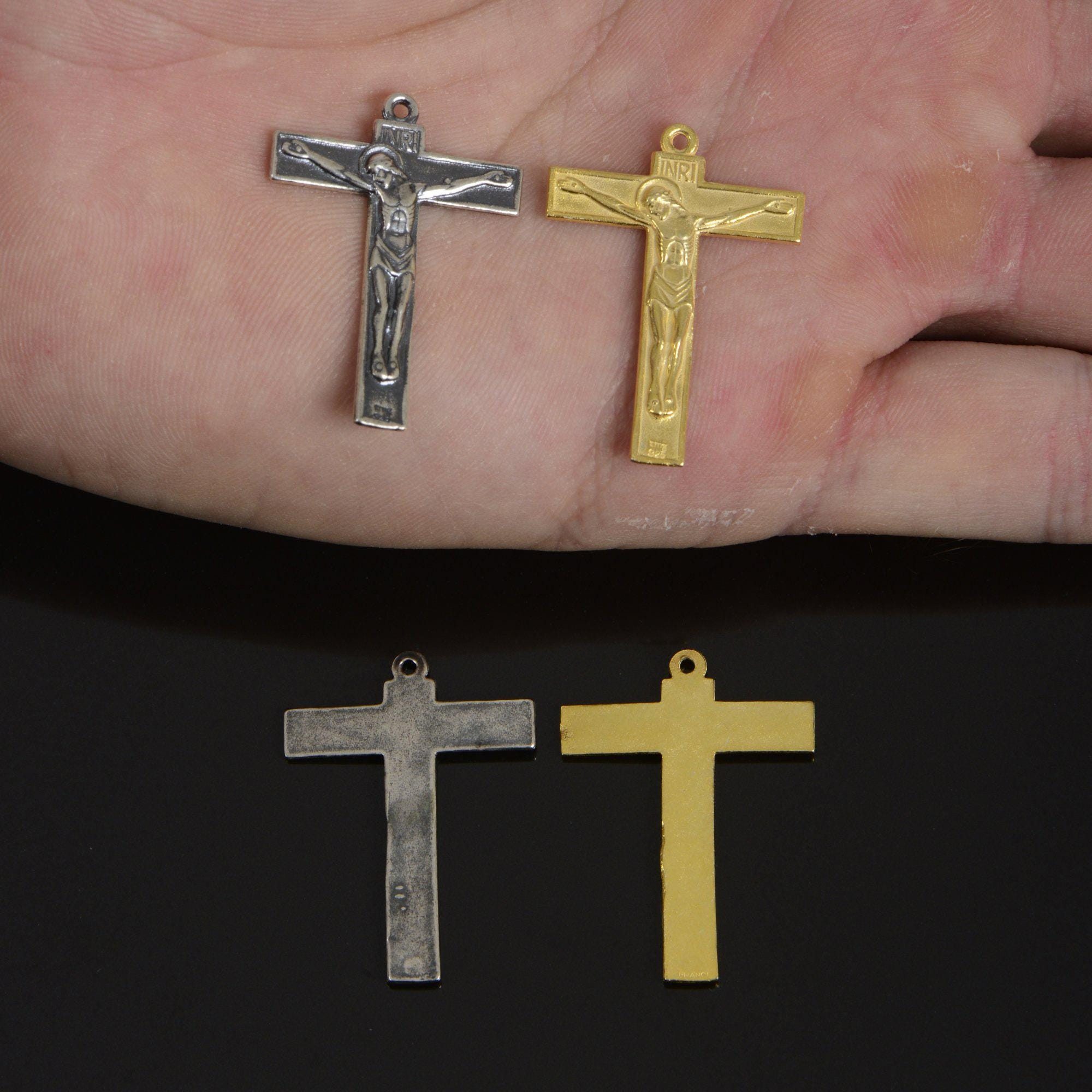 925 Sterling Silver & 24K Gold Vermeil Modernist Crucifix, Jewelry Supply, R61-RV61