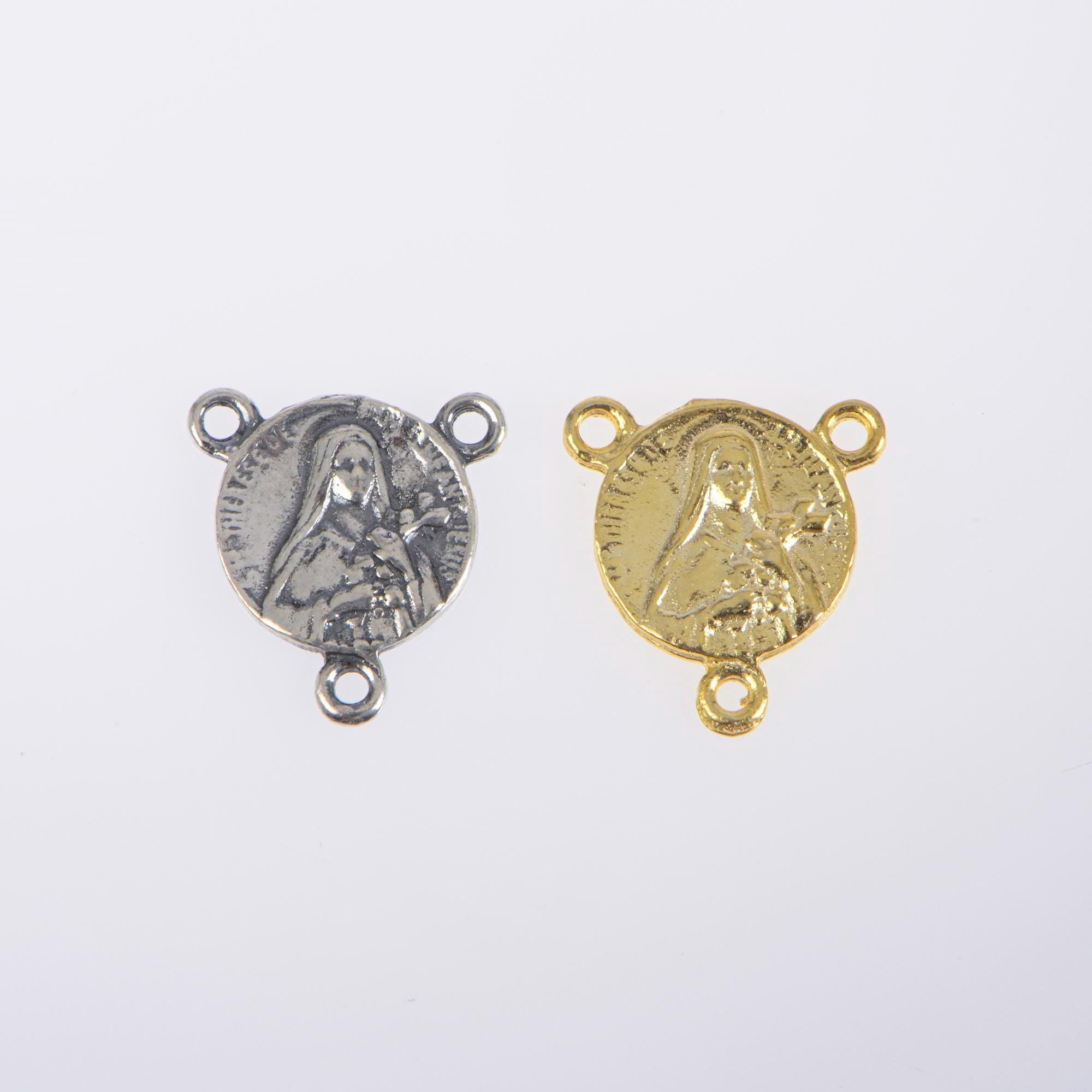 925 Sterling Silver & 24K Gold Vermeil Saint Therese Rosary Center, Jewelry Supply R74-RV74