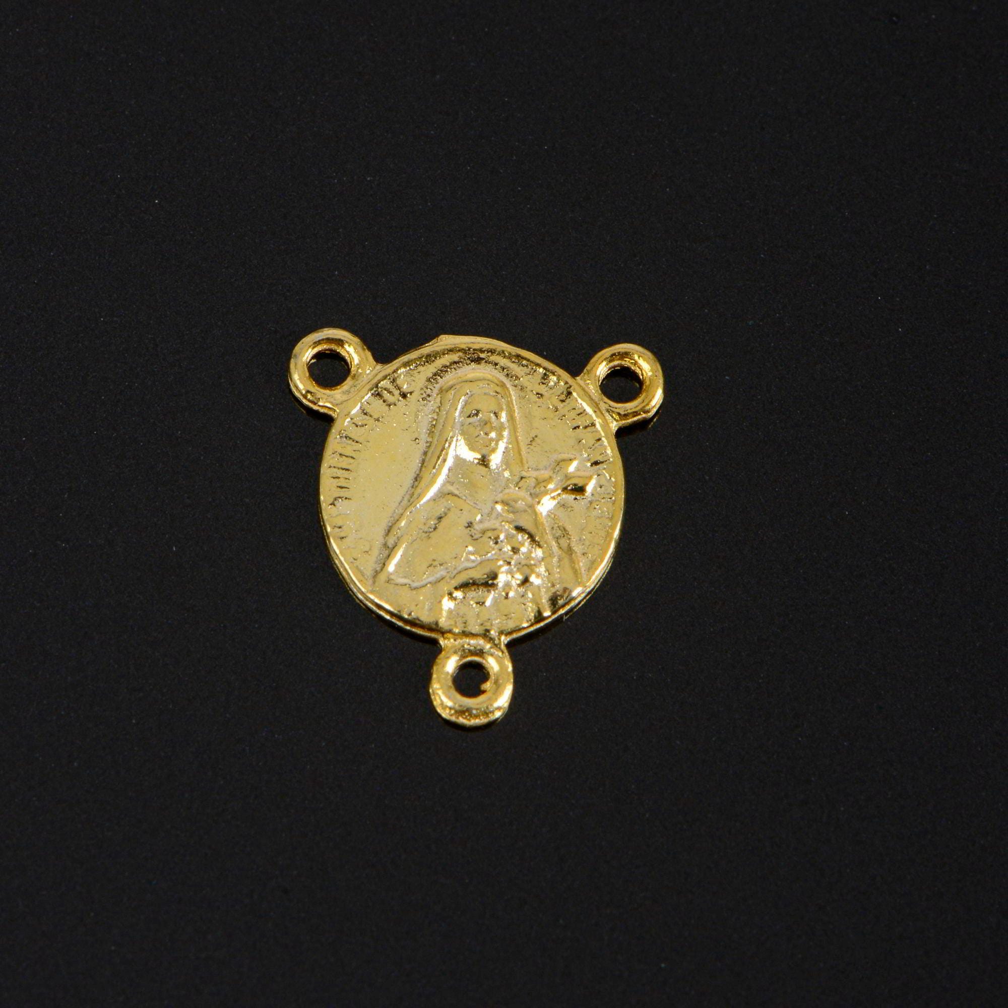 925 Sterling Silver & 24K Gold Vermeil Saint Therese Rosary Center, Jewelry Supply R74-RV74