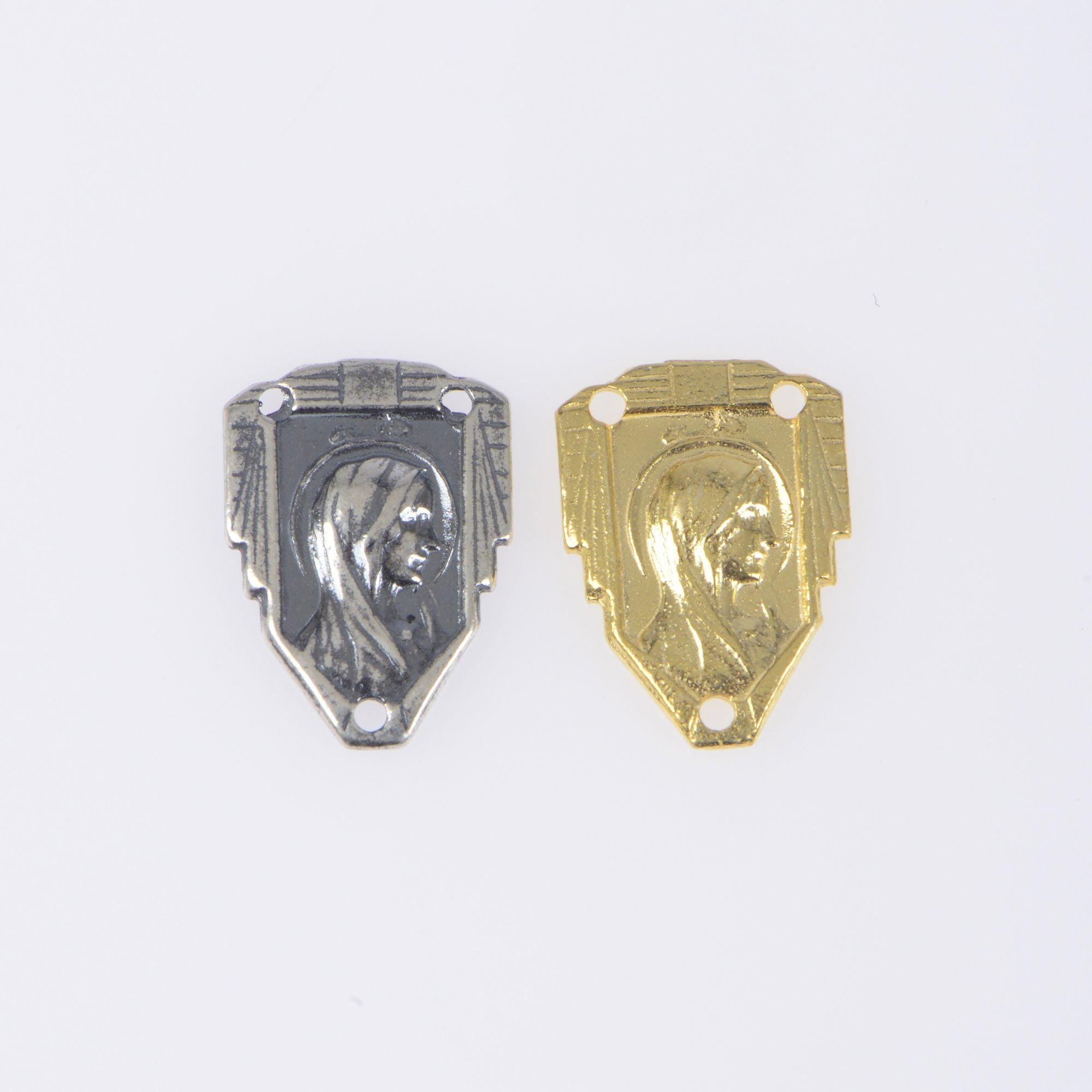 925 Sterling Silver &amp; 24K Gold Vermeil Our Lady of Lourdes Rosary Center, Jewelry Supply, R83-RV83