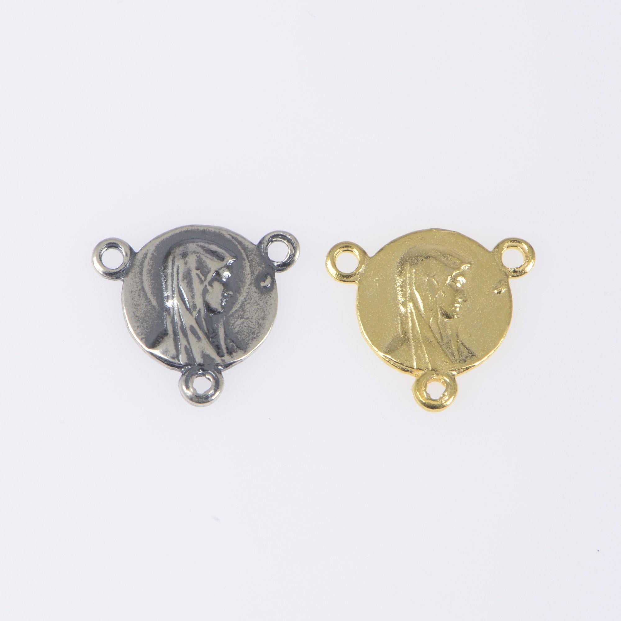925 Sterling Silver & 24K Gold Vermeil Jerusalem and Virgin Mary Rosary Center, Jewelry Supply, R90-RV90