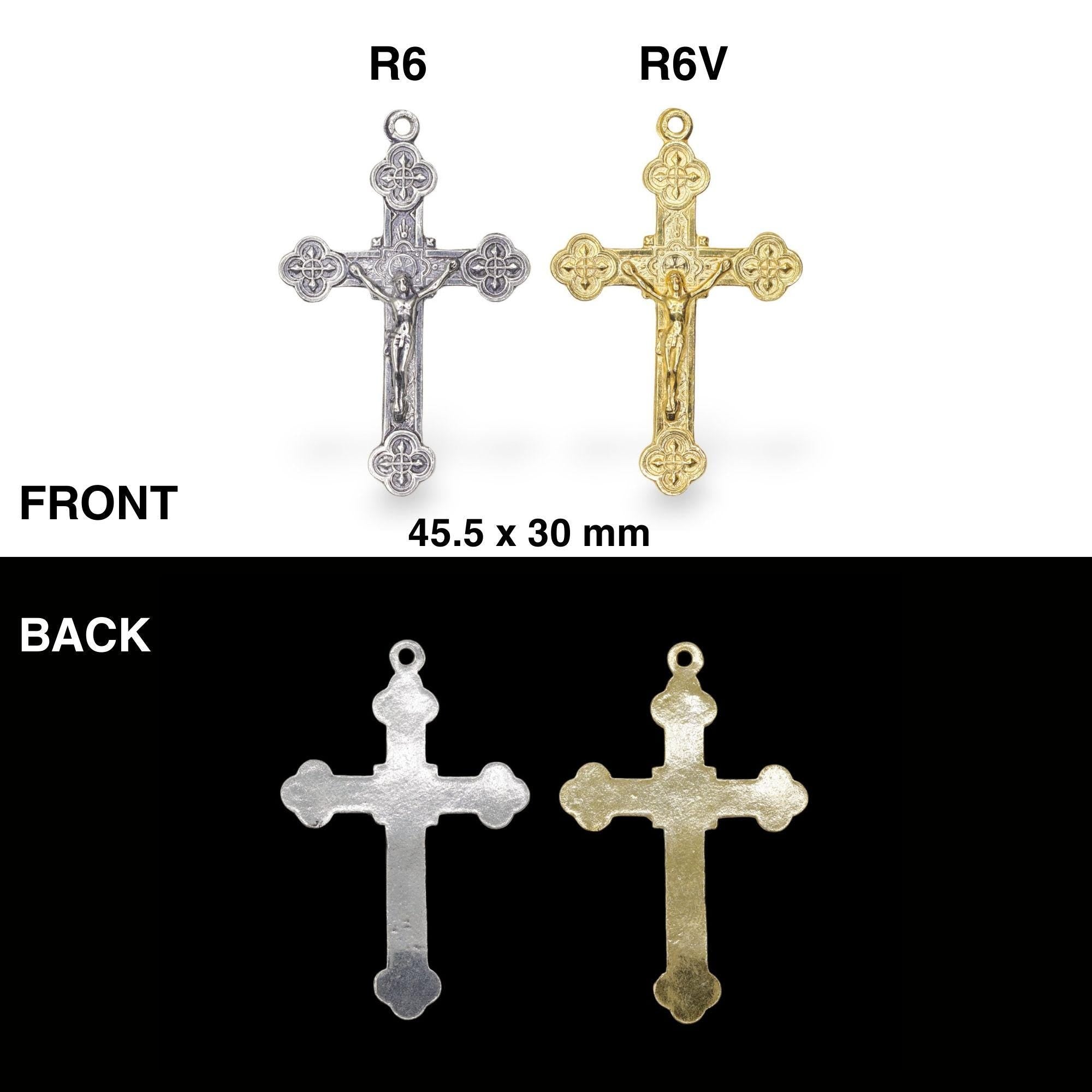 925 Sterling Silver & 24K Gold Vermeil Pendant Cross, Art Nouveau Style, Jewelry Making Supply, R6P-RV6P