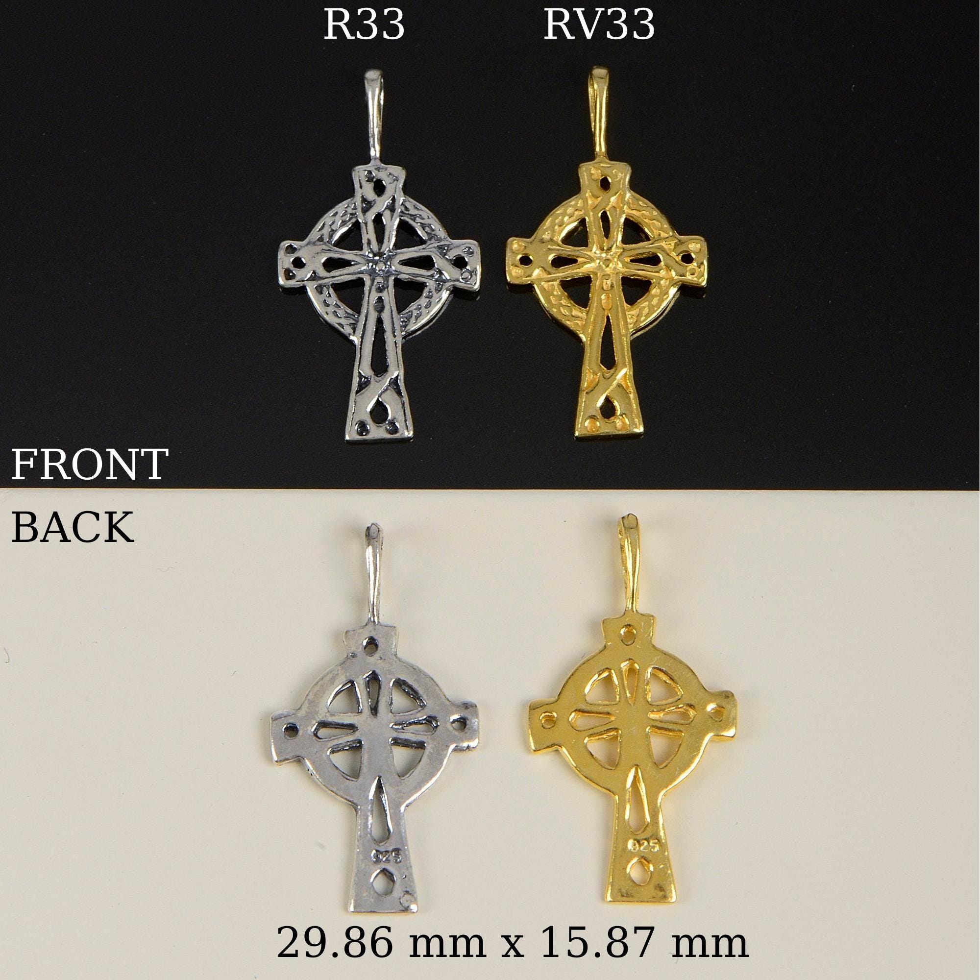 925 Sterling Silver & 24K Gold Vermeil Cross Pendant, Small open Work Celtic Cross with Straight Bail, Jewelry Supply, R33-RV33