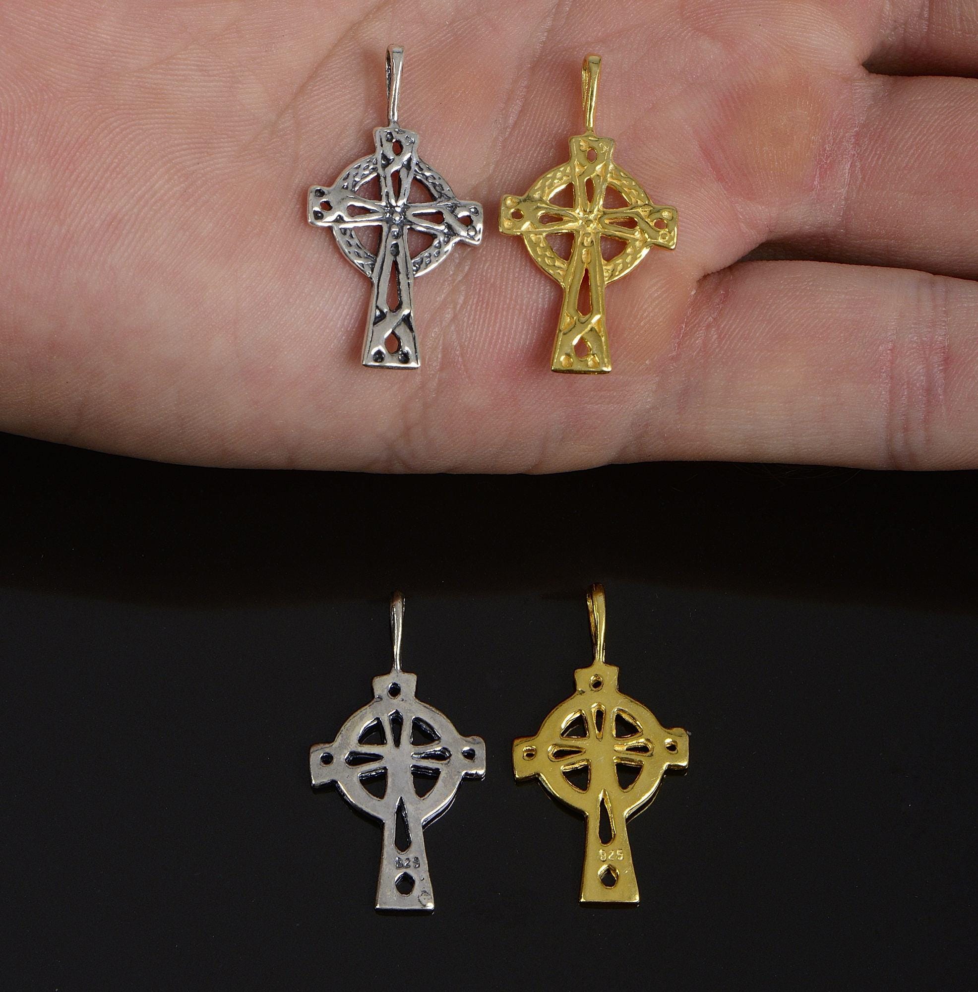 925 Sterling Silver & 24K Gold Vermeil Cross Pendant, Pendant Small open Work Celtic Cross with Straight Bail, Jewelry Supply, R33P-RV33P