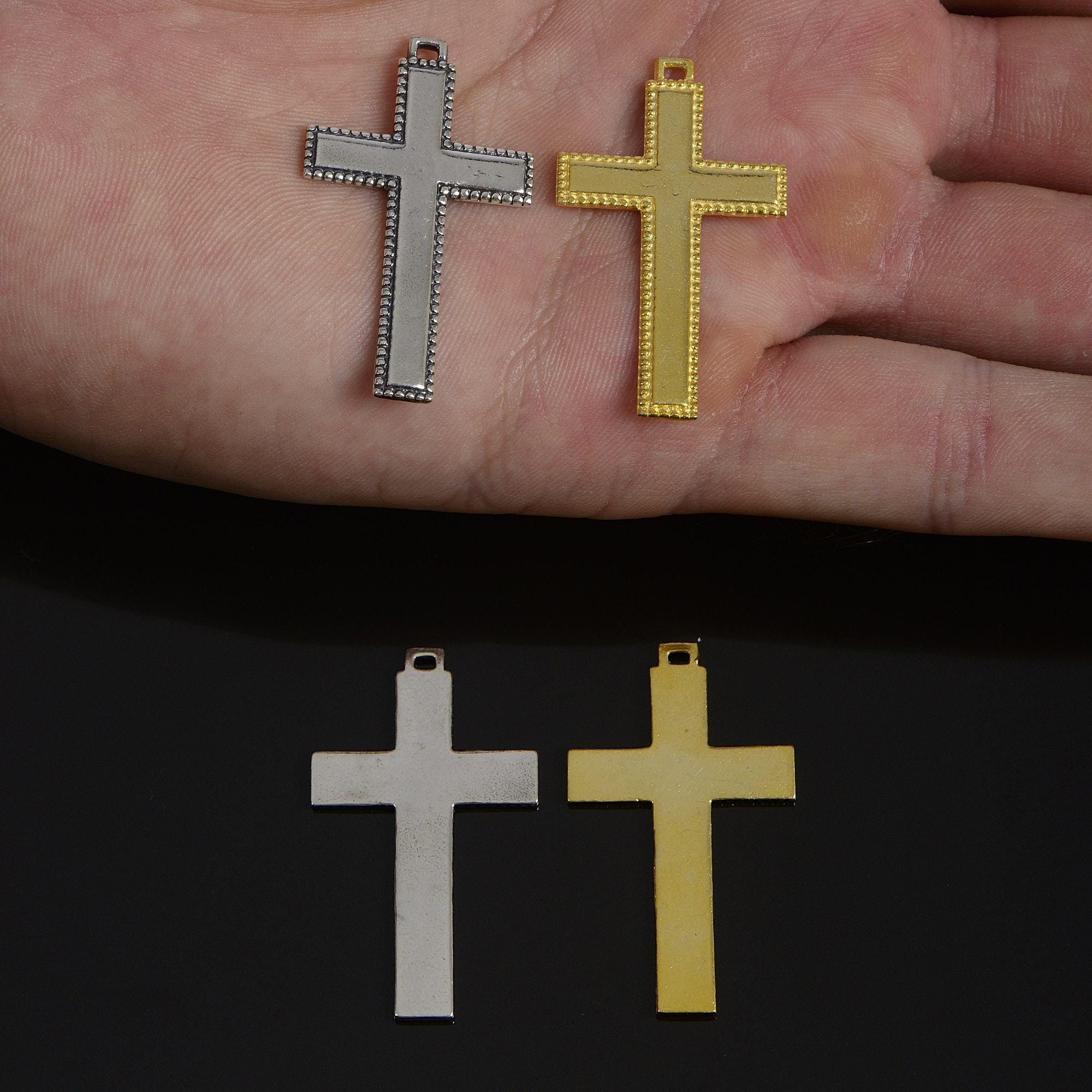 925 Sterling Silver & 24K Gold Vermeil Cross Pendant, Straight Cross with dotted frame, Jewelry Supply, R47-RV47