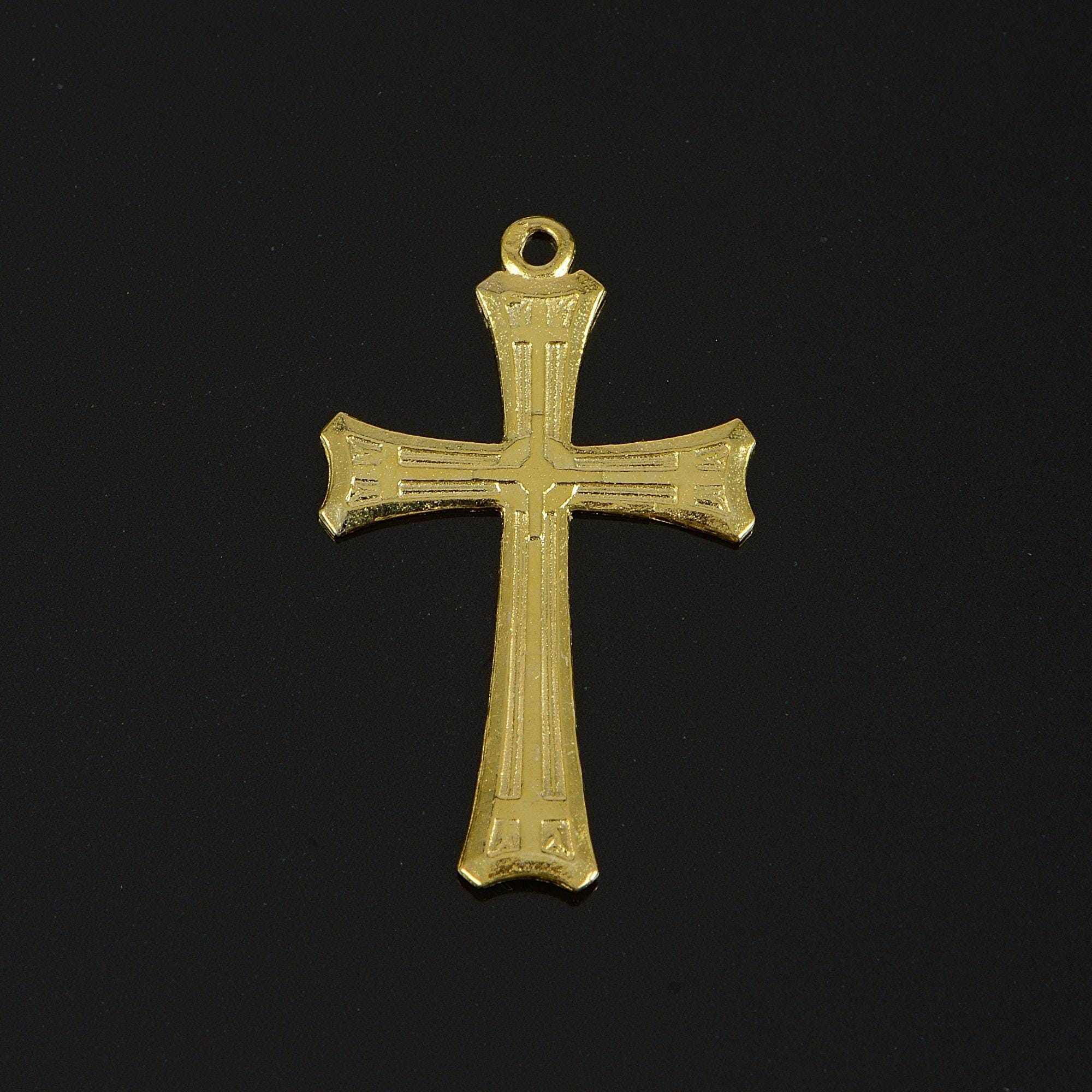 925 Sterling Silver & 24K Gold Vermeil Straight lines Art Deco Cross, Jewelry Supply, R59-RV59