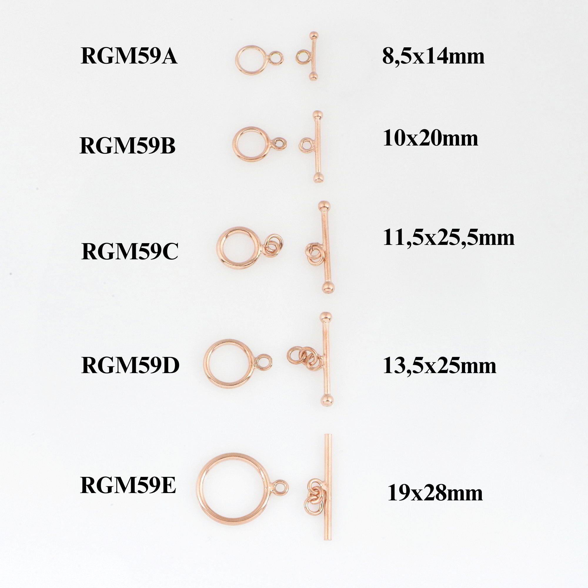 925 Sterling Silver Rose Gold Vermeil Toggle Clasps, Silver Plain Toggle Clasp Set, Jewelry Supplies, Jewelry Findings, RGM59A-E