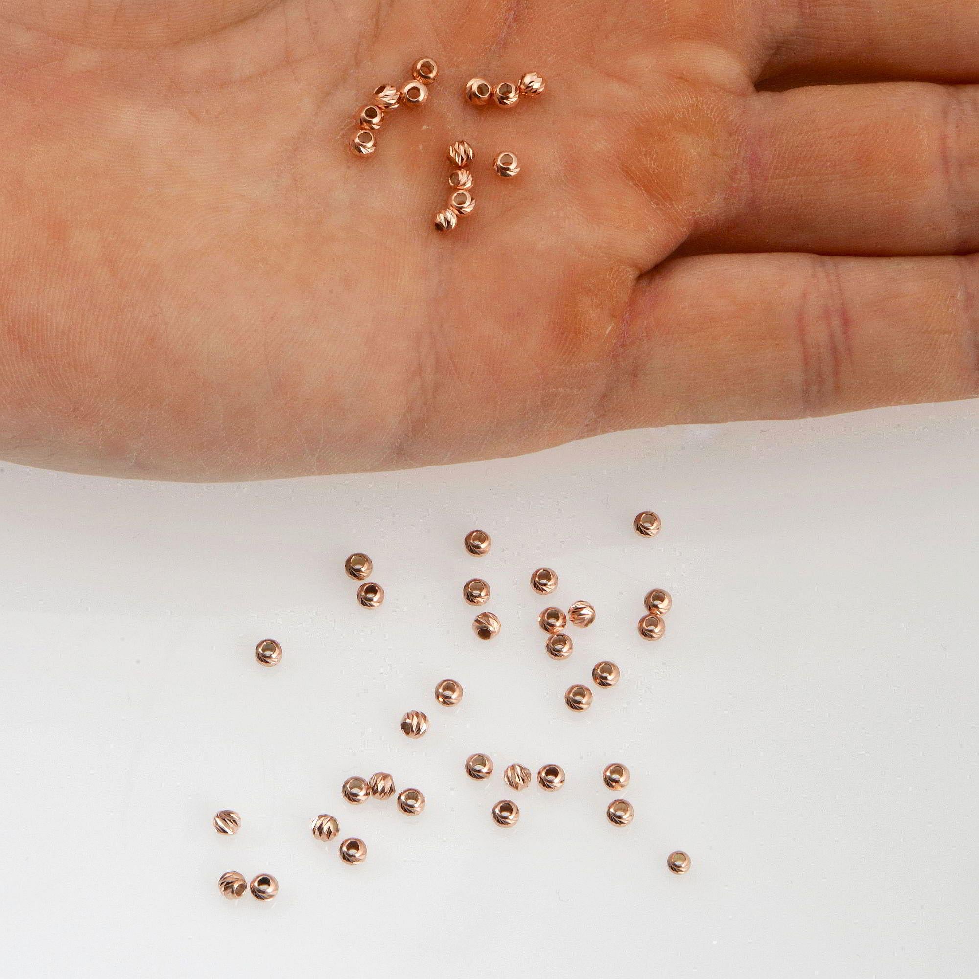 925 Silver Rose Gold Diamond Cut Round Beads, Silver Laser Multi Diamond Cut Beads, Moon Cut Spacer Beads, Jewelry Supplies, RGM2 A-F