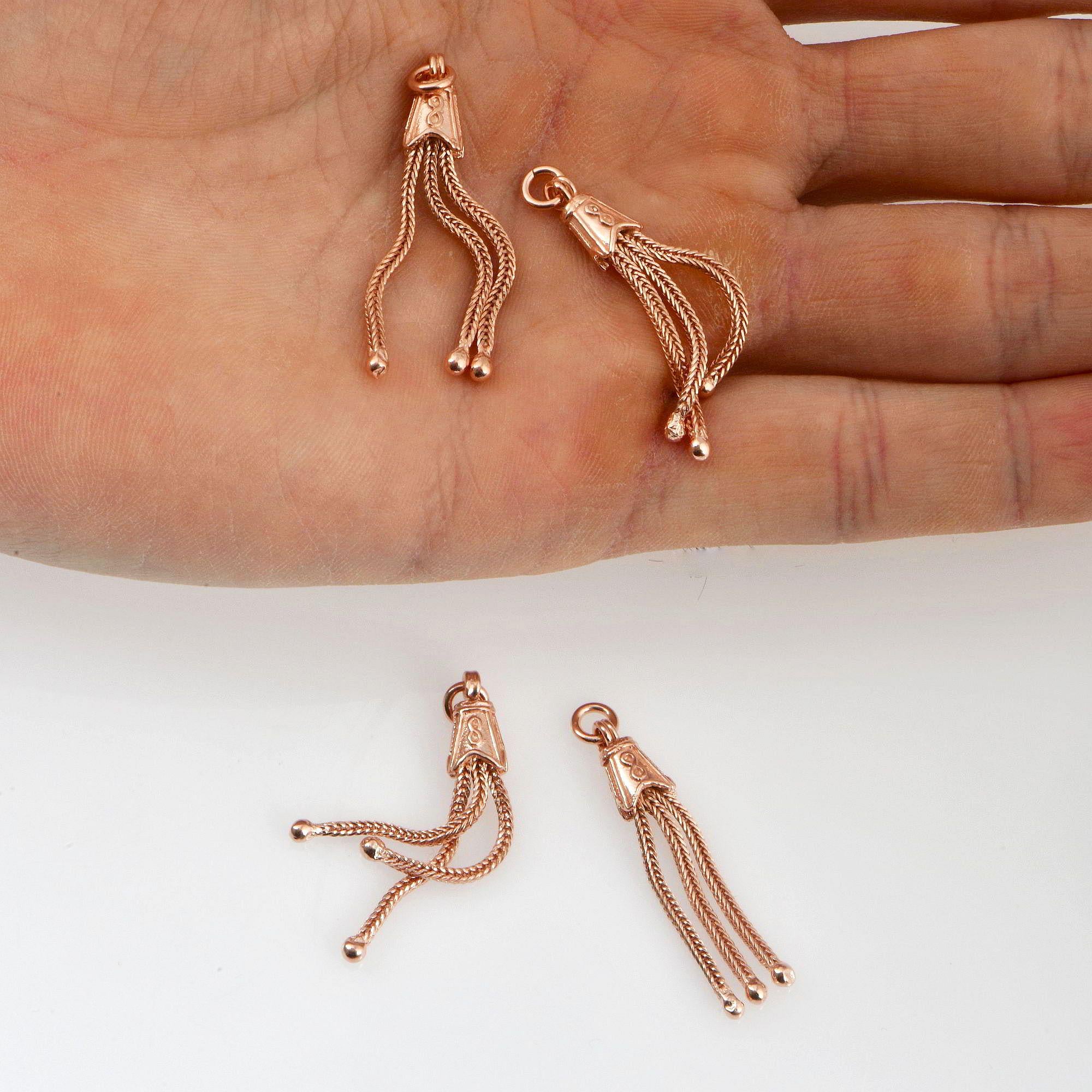 925 Sterling Silver Rose Gold Small Tassels, Handmade Silver Tassels, Solid Silver Tassels, Pendants Tassels, Jewelry Supply, RGM105
