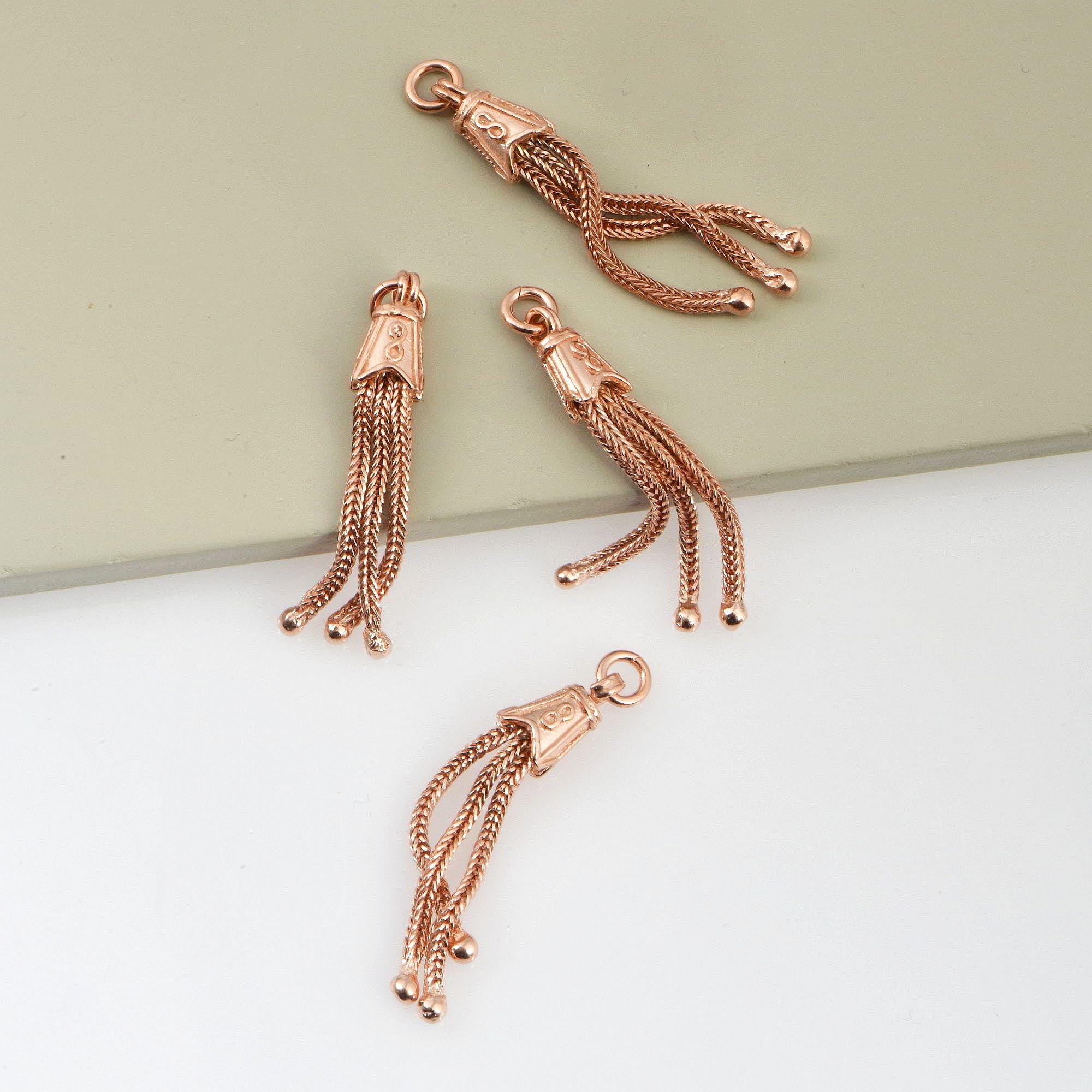 925 Sterling Silver Rose Gold Small Tassels, Handmade Silver Tassels, Solid Silver Tassels, Pendants Tassels, Jewelry Supply, RGM105