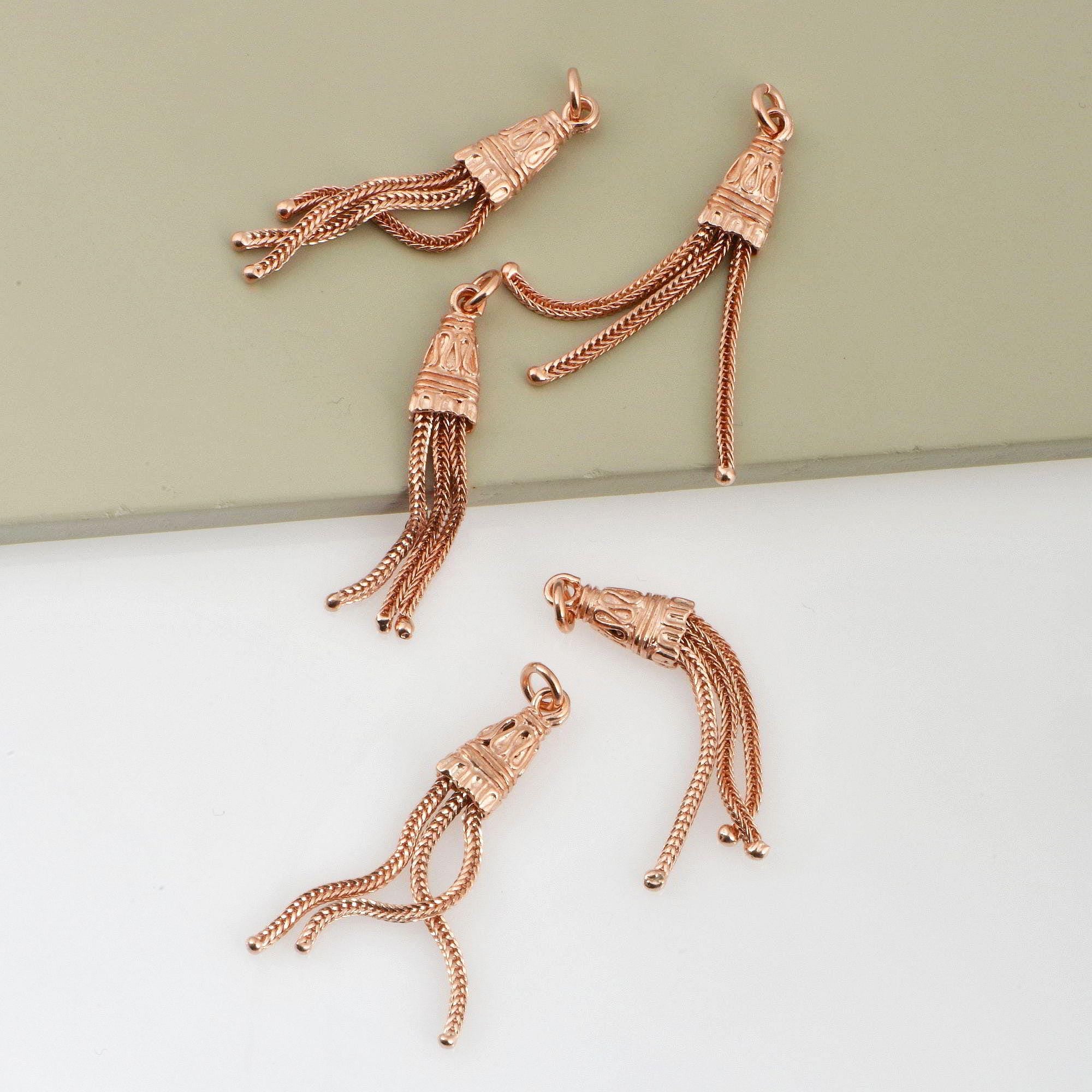 925 Sterling Silver Rose Gold Small Tassels, Handmade Silver Tassels, Solid Silver Tassels, Pendants Tassels, Jewelry Supply, RGM106