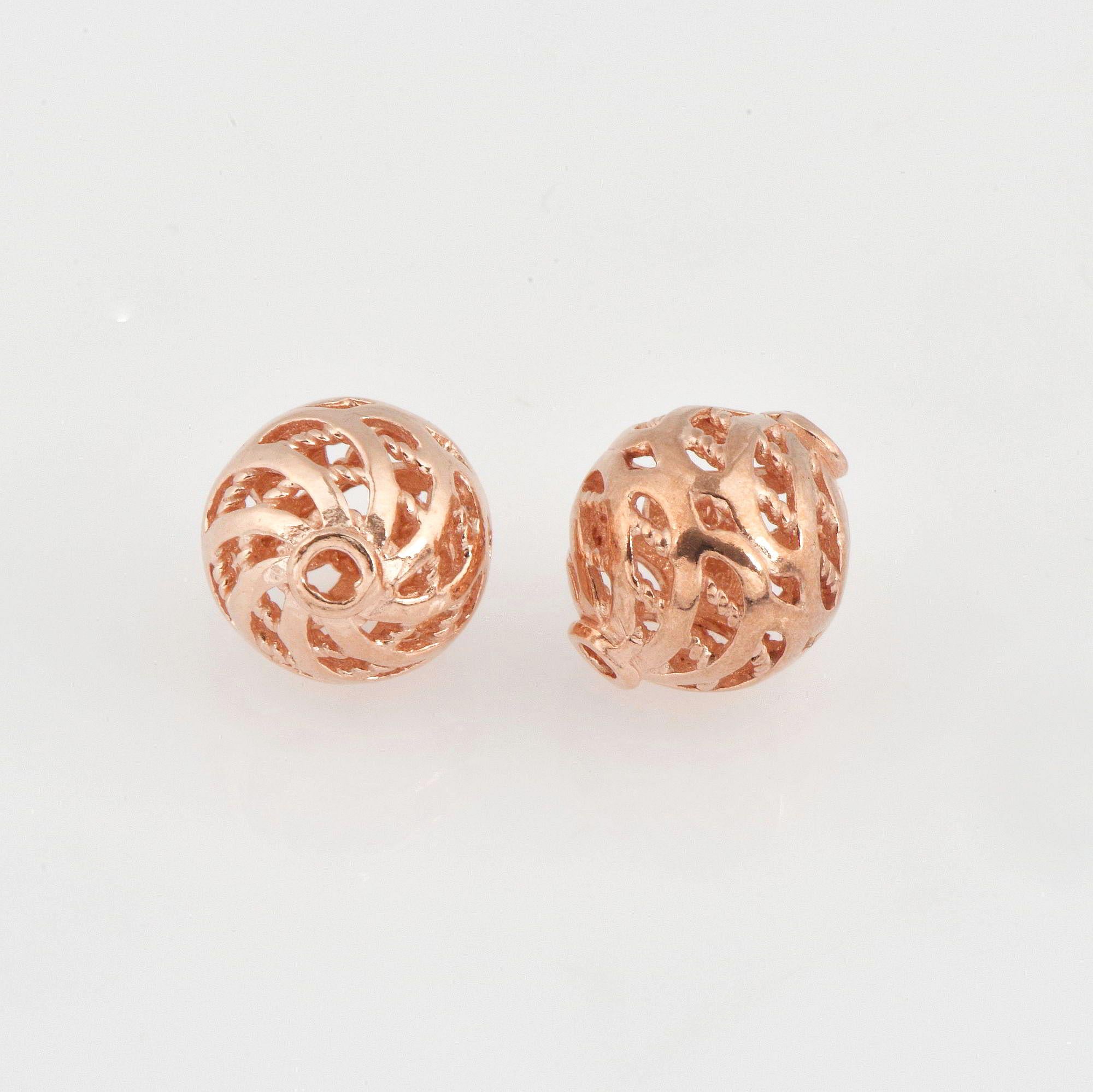 925 Sterling Silver Rose Gold Filigree Beads, Handmade Silver Beads, Solid Silver Beads, Spacer Beads, Jewelry Supply, RGM112