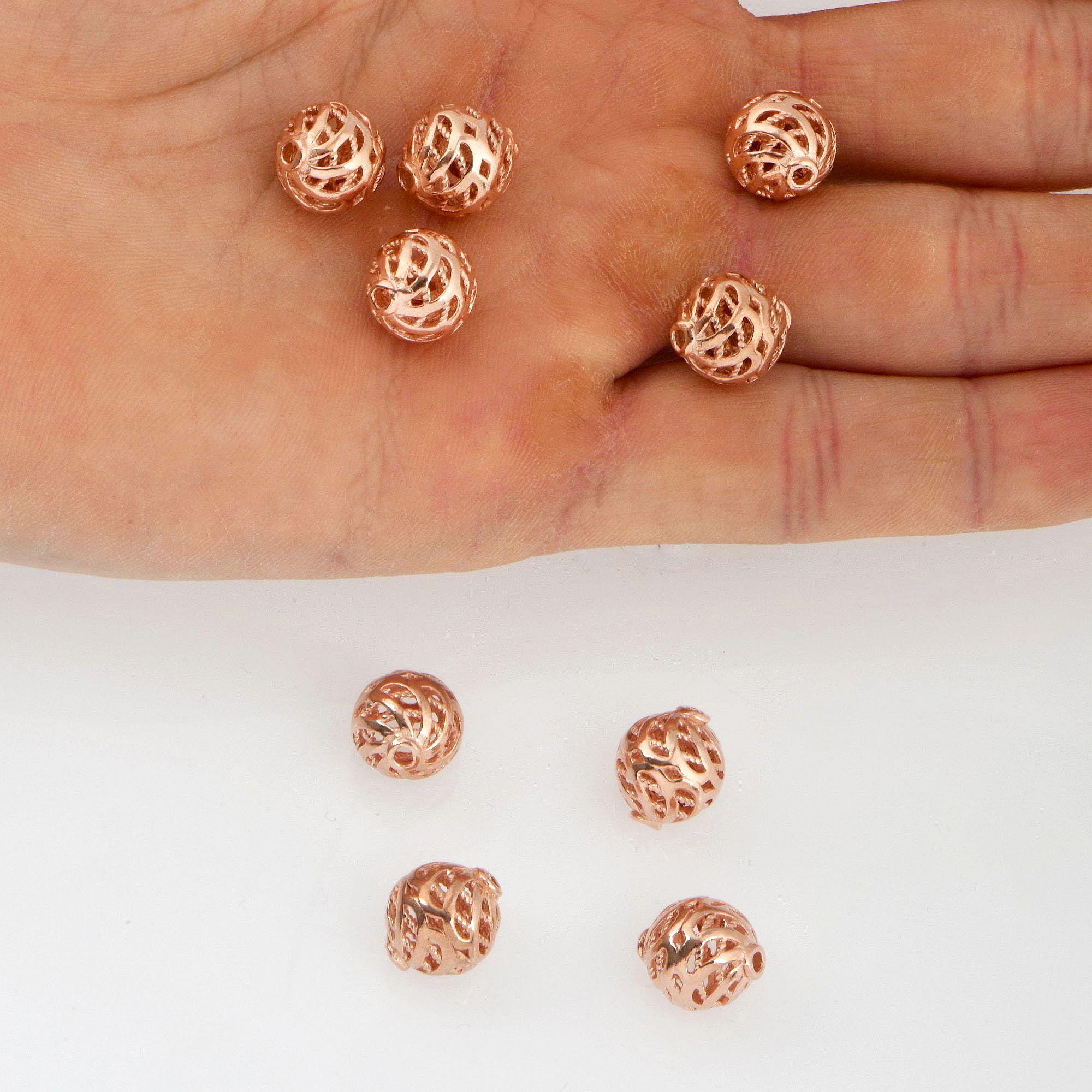 925 Sterling Silver Rose Gold Filigree Beads, Handmade Silver Beads, Solid Silver Beads, Spacer Beads, Jewelry Supply, RGM112