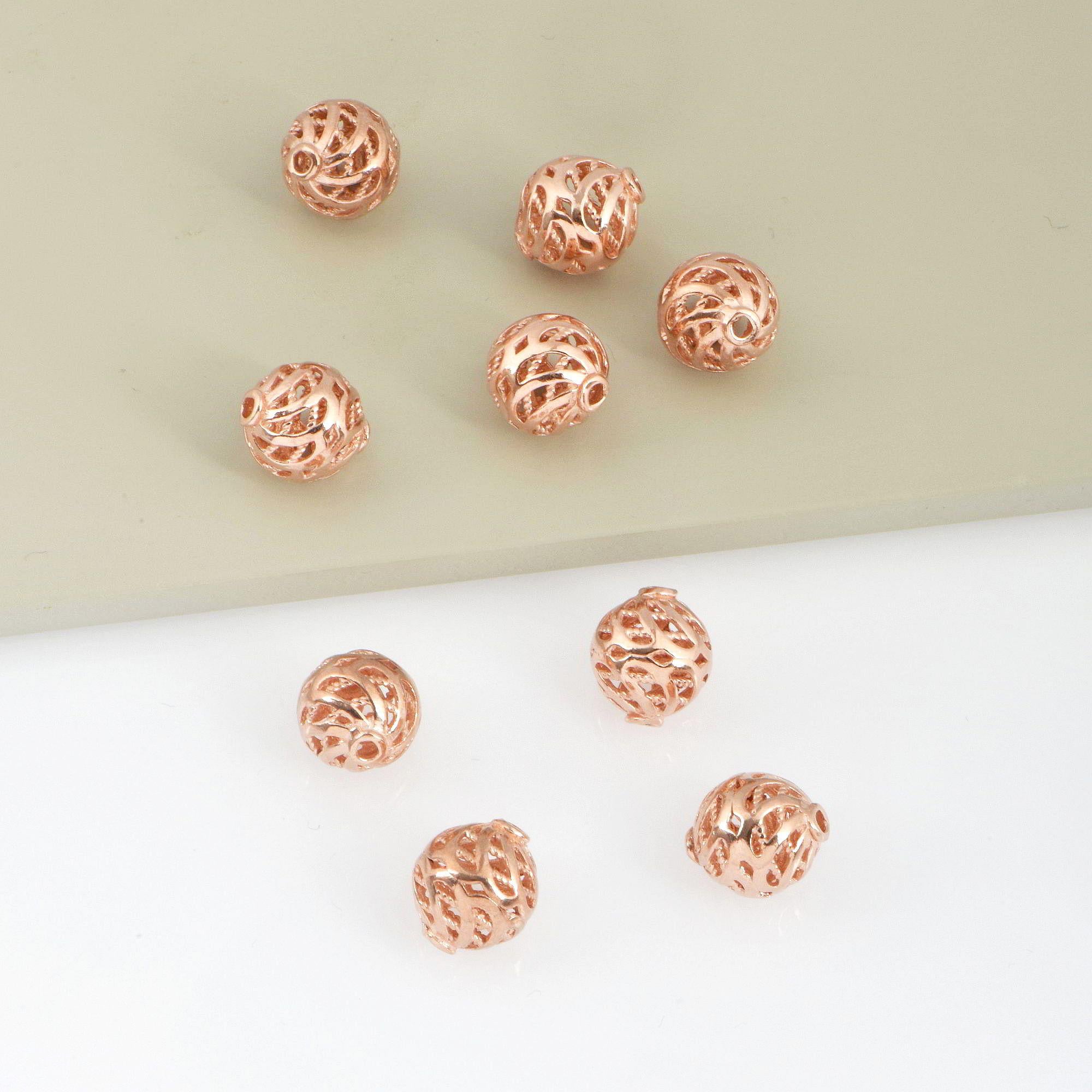 925 Sterling Silver Rose Gold Filigree Beads, Handmade Silver Beads, Solid Silver Beads, Spacer Beads, Jewelry Supply, RGM112
