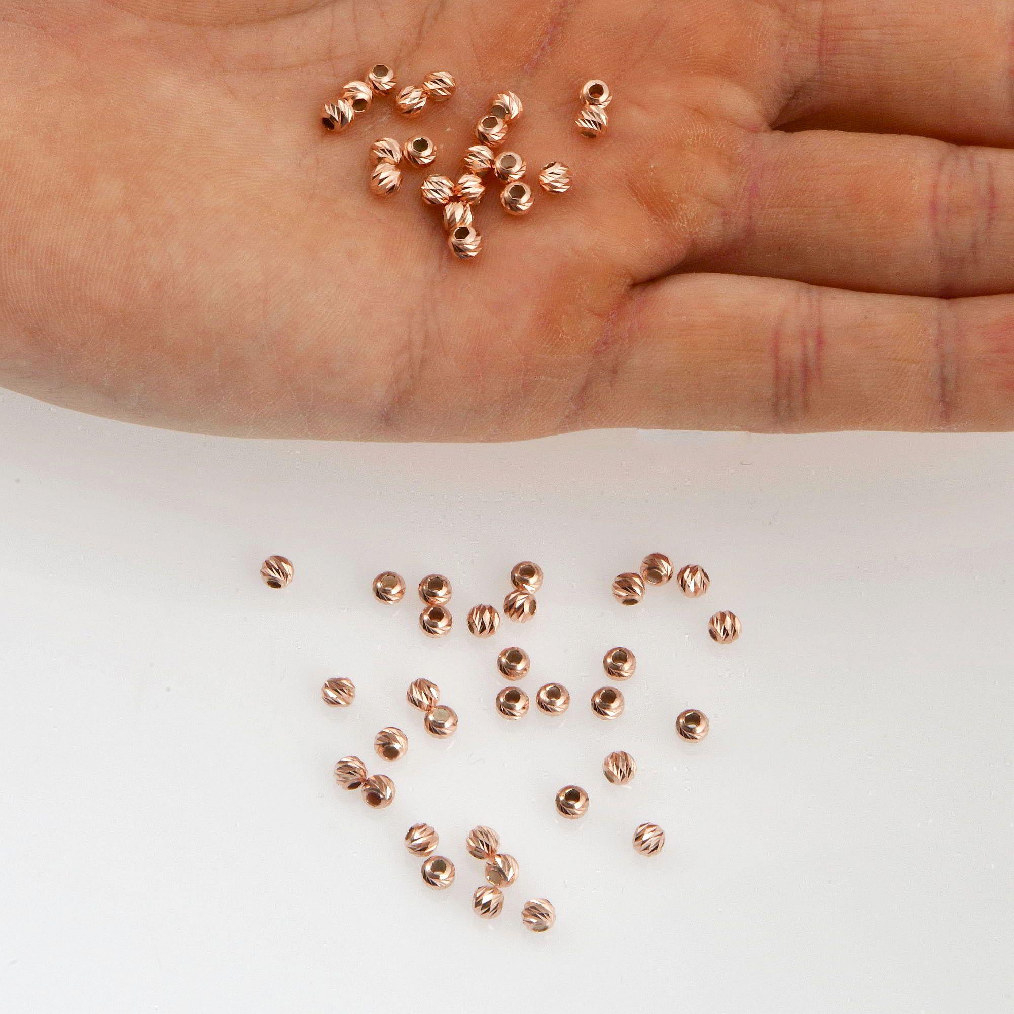 925 Silver Rose Gold Diamond Cut 4mm Round Beads, Laser Multi Diamond Cut Beads, Moon Cut Spacer Beads, Jewelry Crafting Supplies, RGM2C