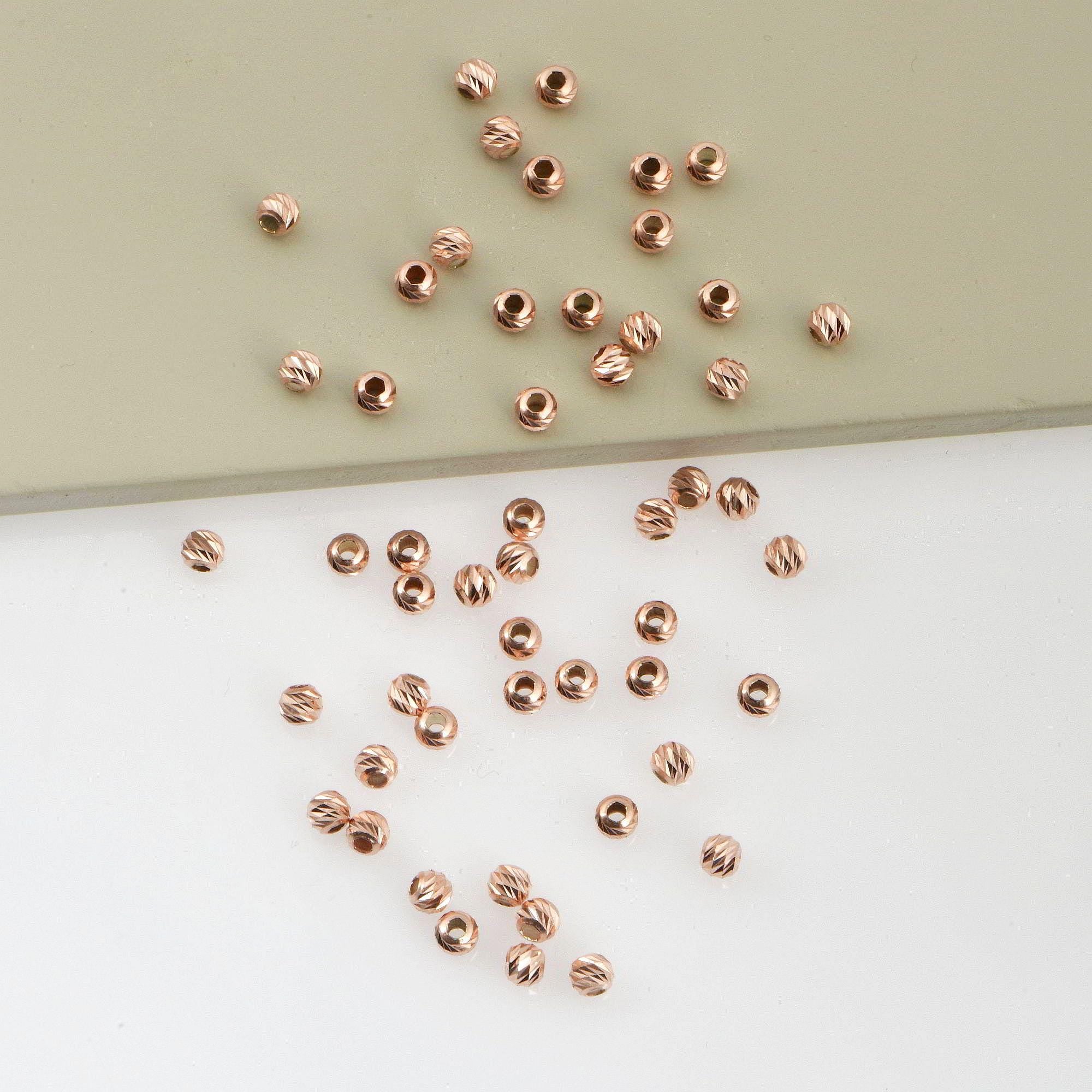 925 Silver Rose Gold Diamond Cut 4mm Round Beads, Laser Multi Diamond Cut Beads, Moon Cut Spacer Beads, Jewelry Crafting Supplies, RGM2C