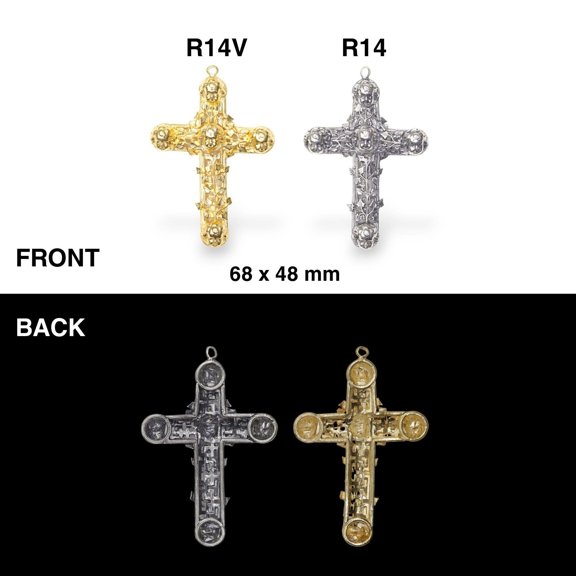 Large 925 Sterling Silver & 24K Vermeil Filigree Angel Head Cross, Pectoral Pendant – Art Nouveau – Rare, Jewelry Supply, R14-RV14
