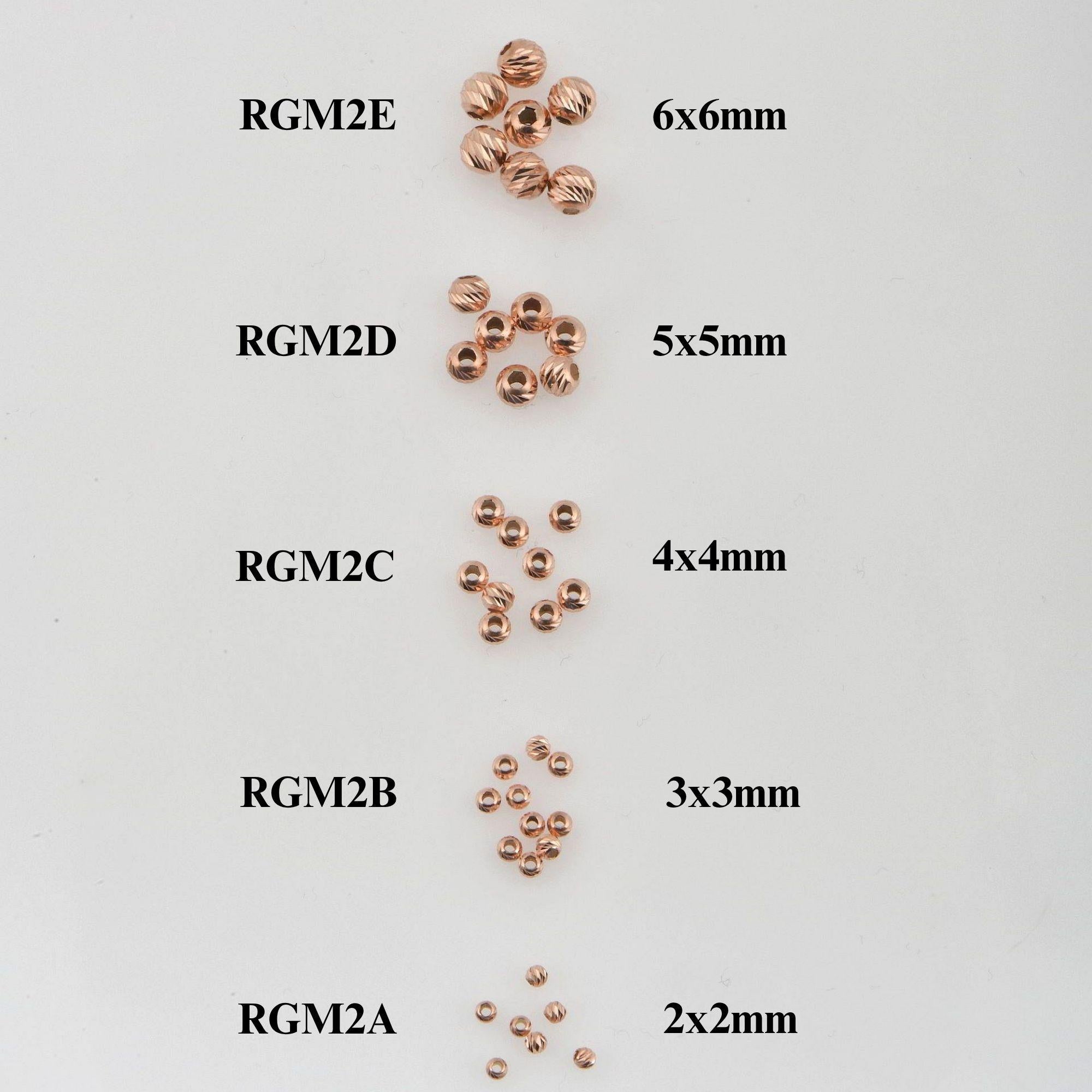 925 Silver Rose Gold Diamond Cut Round Beads, Silver Laser Multi Diamond Cut Beads, Moon Cut Spacer Beads, Jewelry Supplies, RGM2 A-F
