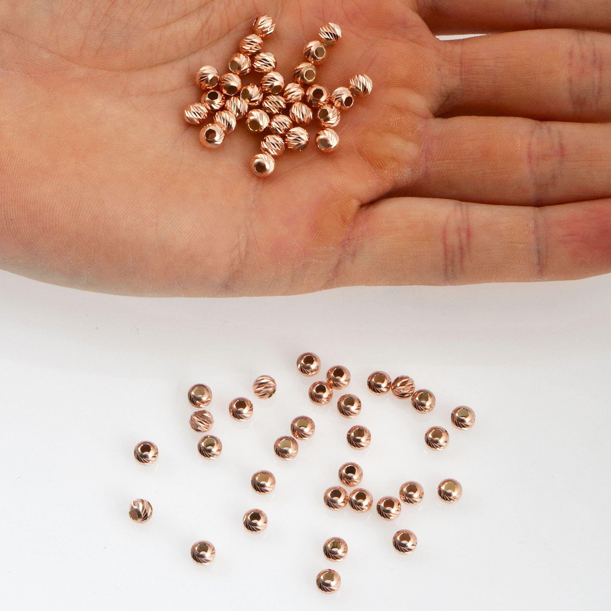 925 Silver Rose Gold Diamond Cut Round Beads, Silver Laser Multi Diamond Cut Beads, Moon Cut Spacer Beads, Jewelry Supplies, RGM2 A-F