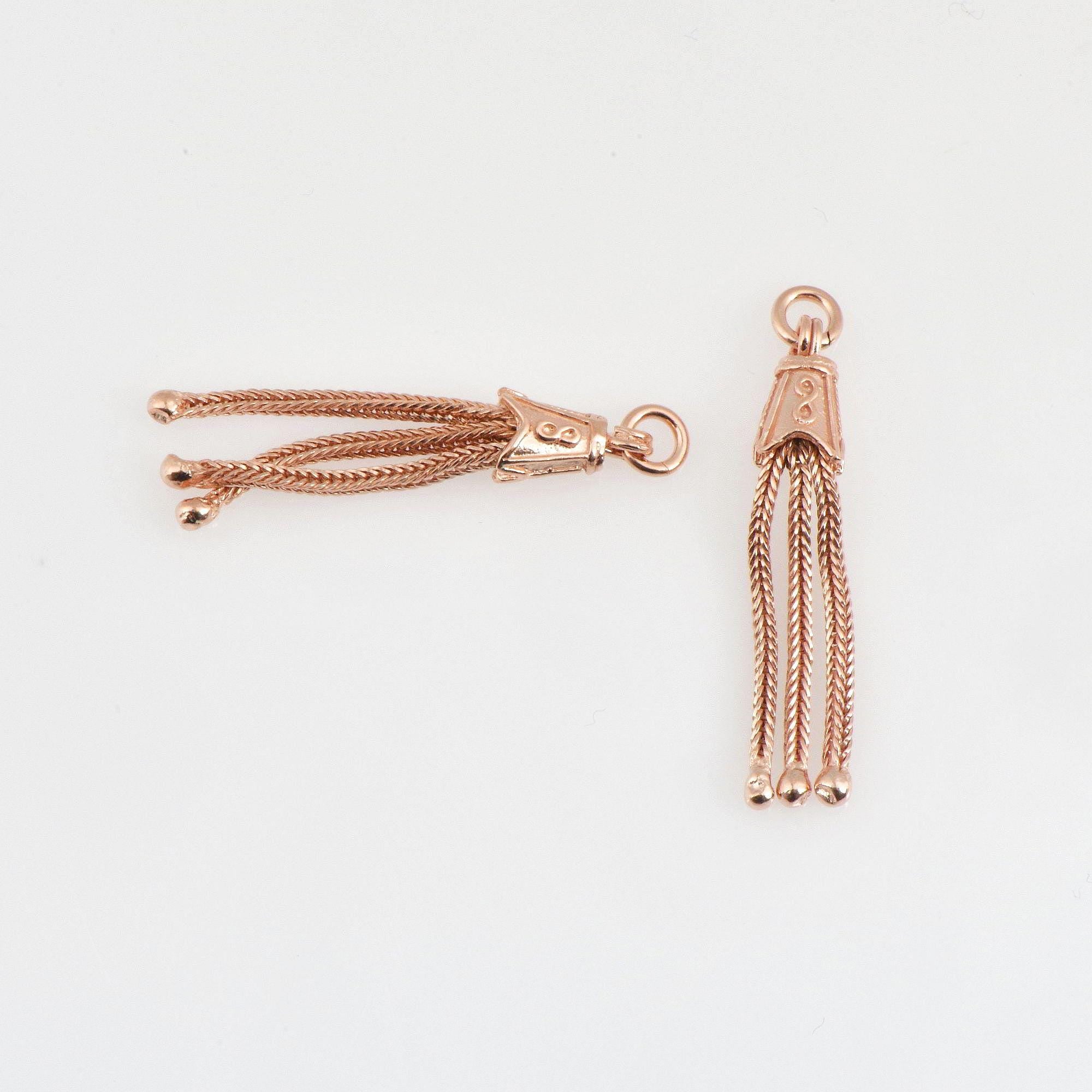925 Sterling Silver Rose Gold Small Tassels, Handmade Silver Tassels, Solid Silver Tassels, Pendants Tassels, Jewelry Supply, RGM105