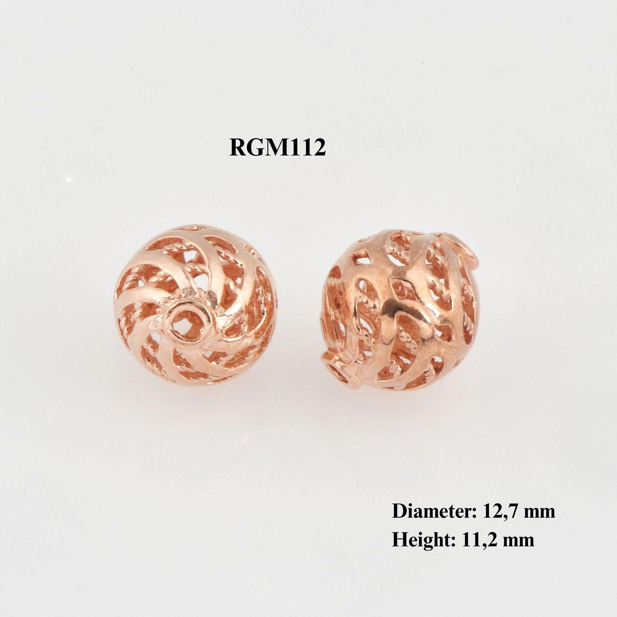 925 Sterling Silver Rose Gold Filigree Beads, Handmade Silver Beads, Solid Silver Beads, Spacer Beads, Jewelry Supply, RGM112