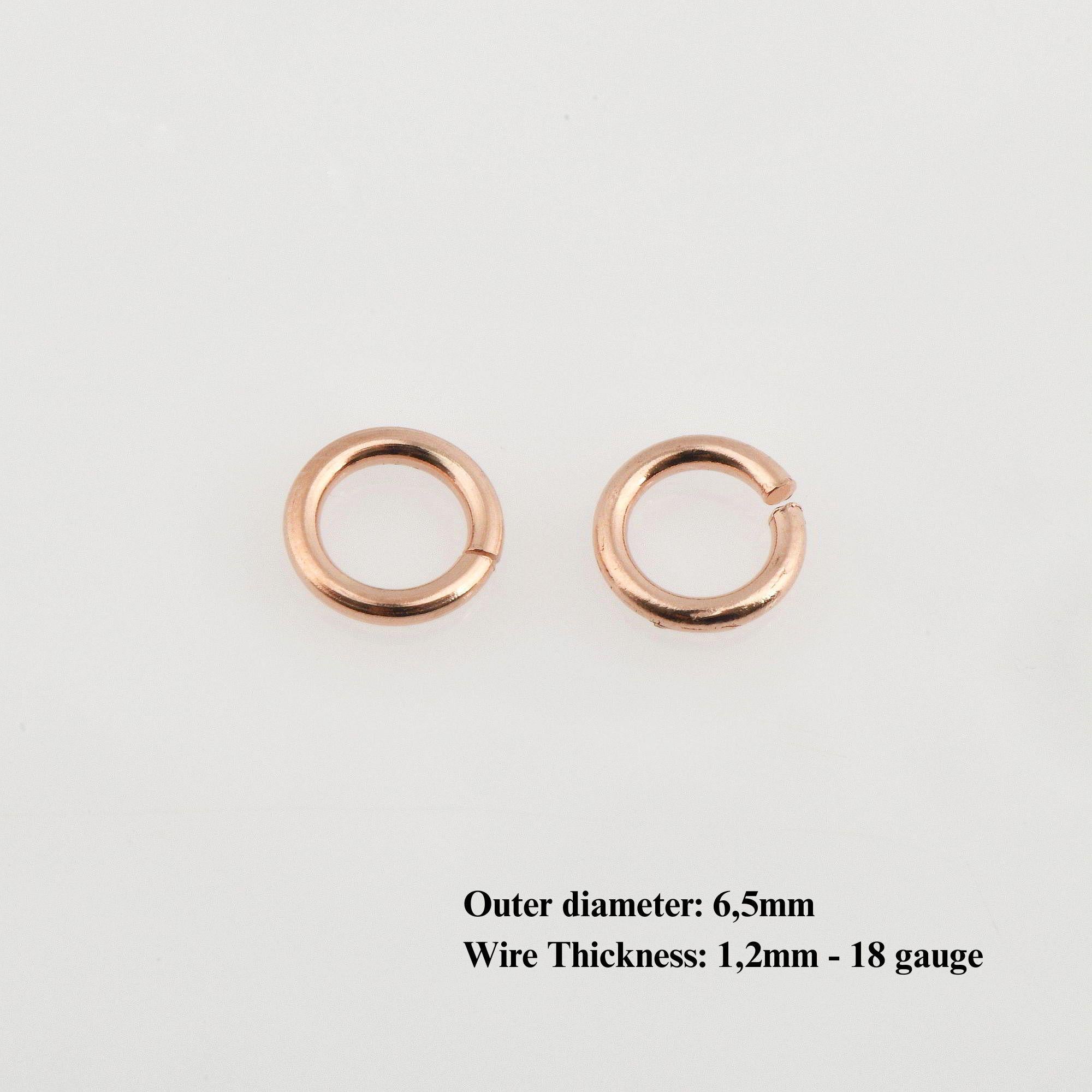 925 Sterling Silver Rose Gold Dia 6.5mm & Ga.18 Open Jump Rings, tough, 8 pces, Jewelry Supplies, Findings, RGM68C