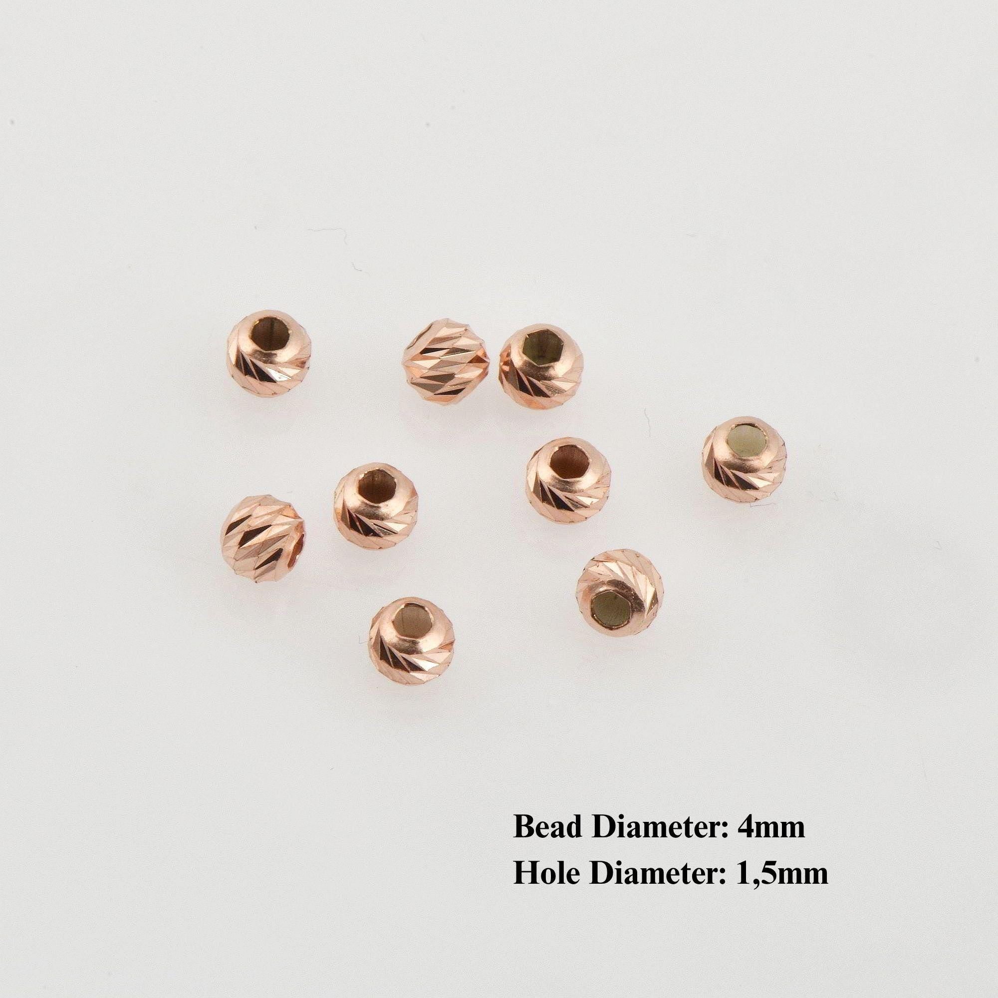 925 Silver Rose Gold Diamond Cut 4mm Round Beads, Laser Multi Diamond Cut Beads, Moon Cut Spacer Beads, Jewelry Crafting Supplies, RGM2C