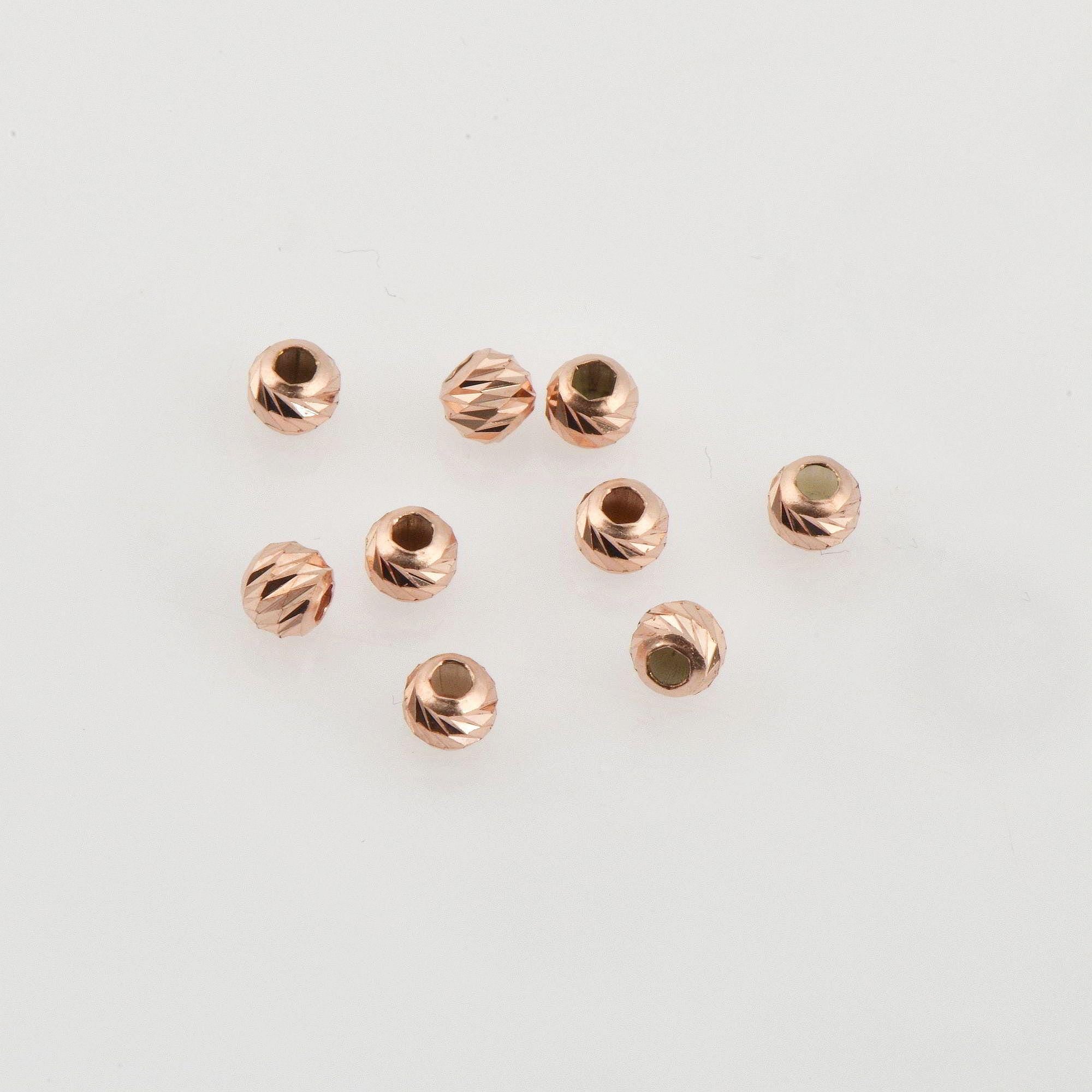 925 Silver Rose Gold Diamond Cut 4mm Round Beads, Laser Multi Diamond Cut Beads, Moon Cut Spacer Beads, Jewelry Crafting Supplies, RGM2C