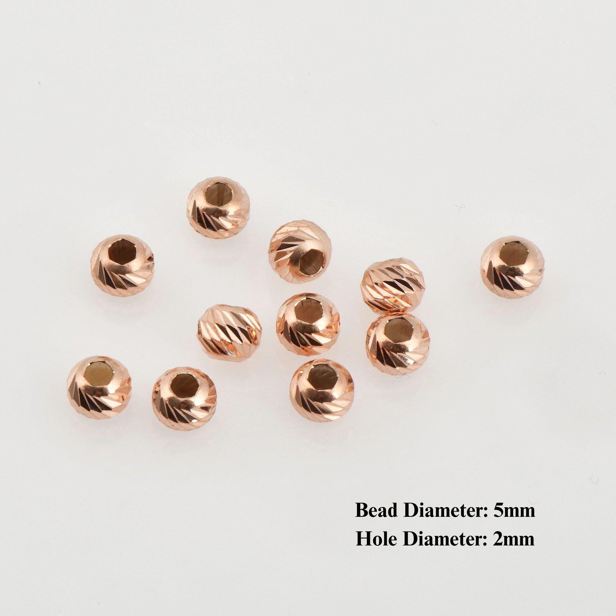925 Silver Rose Gold Diamond Cut 5mm Round Beads, Laser Multi Diamond Cut Beads, Moon Cut Spacer Beads, Jewelry Crafting Supplies, RGM2D