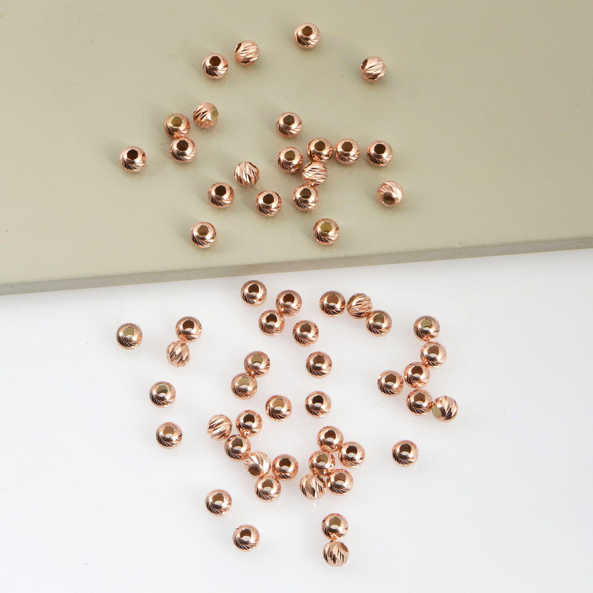 925 Silver Rose Gold Diamond Cut 5mm Round Beads, Laser Multi Diamond Cut Beads, Moon Cut Spacer Beads, Jewelry Crafting Supplies, RGM2D