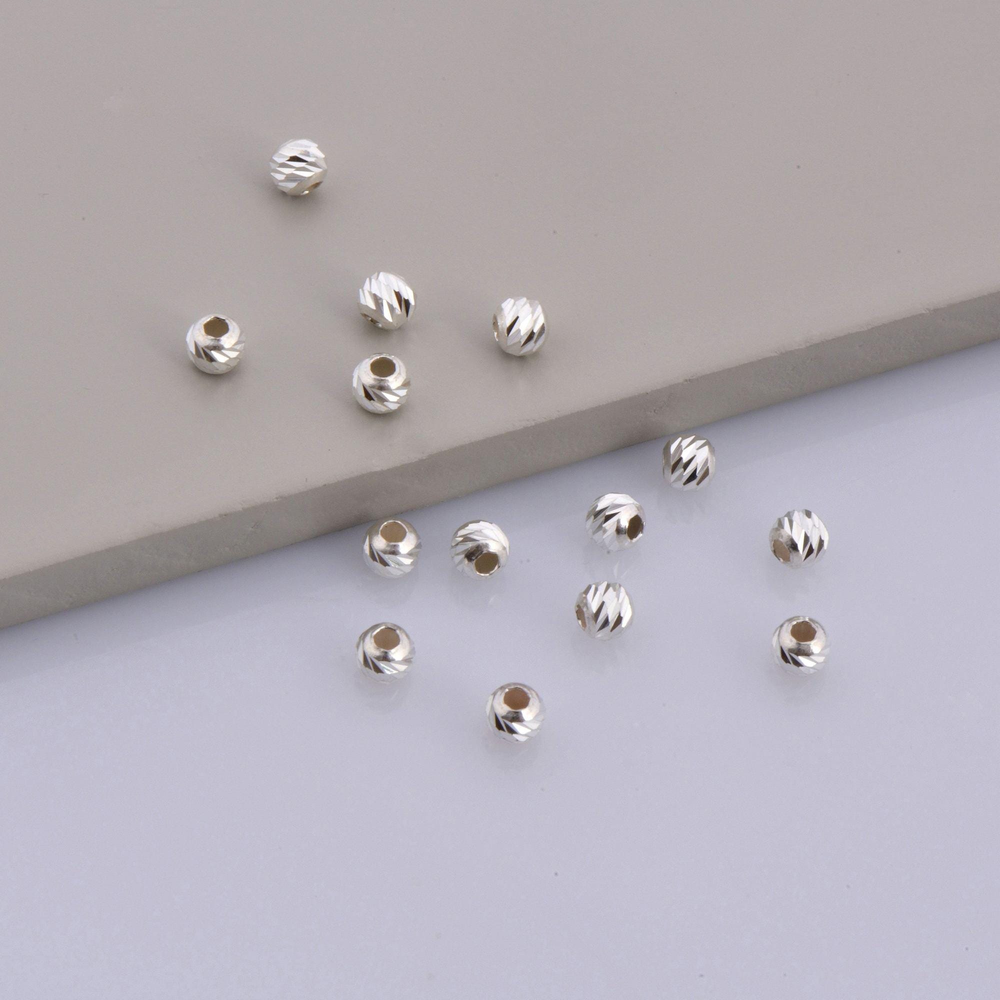 925 Silver Diamond Cut 3mm Round Beads, Silver Laser Multi Diamond Cut Beads, Moon Cut Spacer Beads, Jewelry Crafting Supplies, M2B