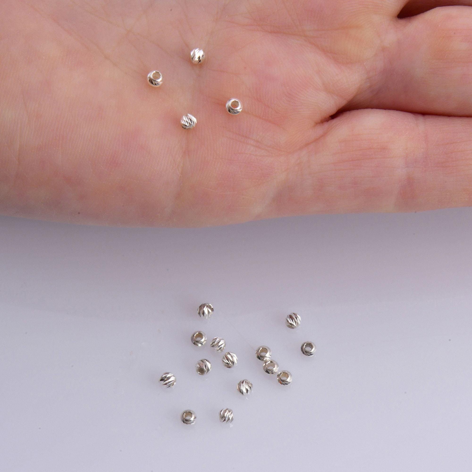 925 Silver Diamond Cut 3mm Round Beads, Silver Laser Multi Diamond Cut Beads, Moon Cut Spacer Beads, Jewelry Crafting Supplies, M2B