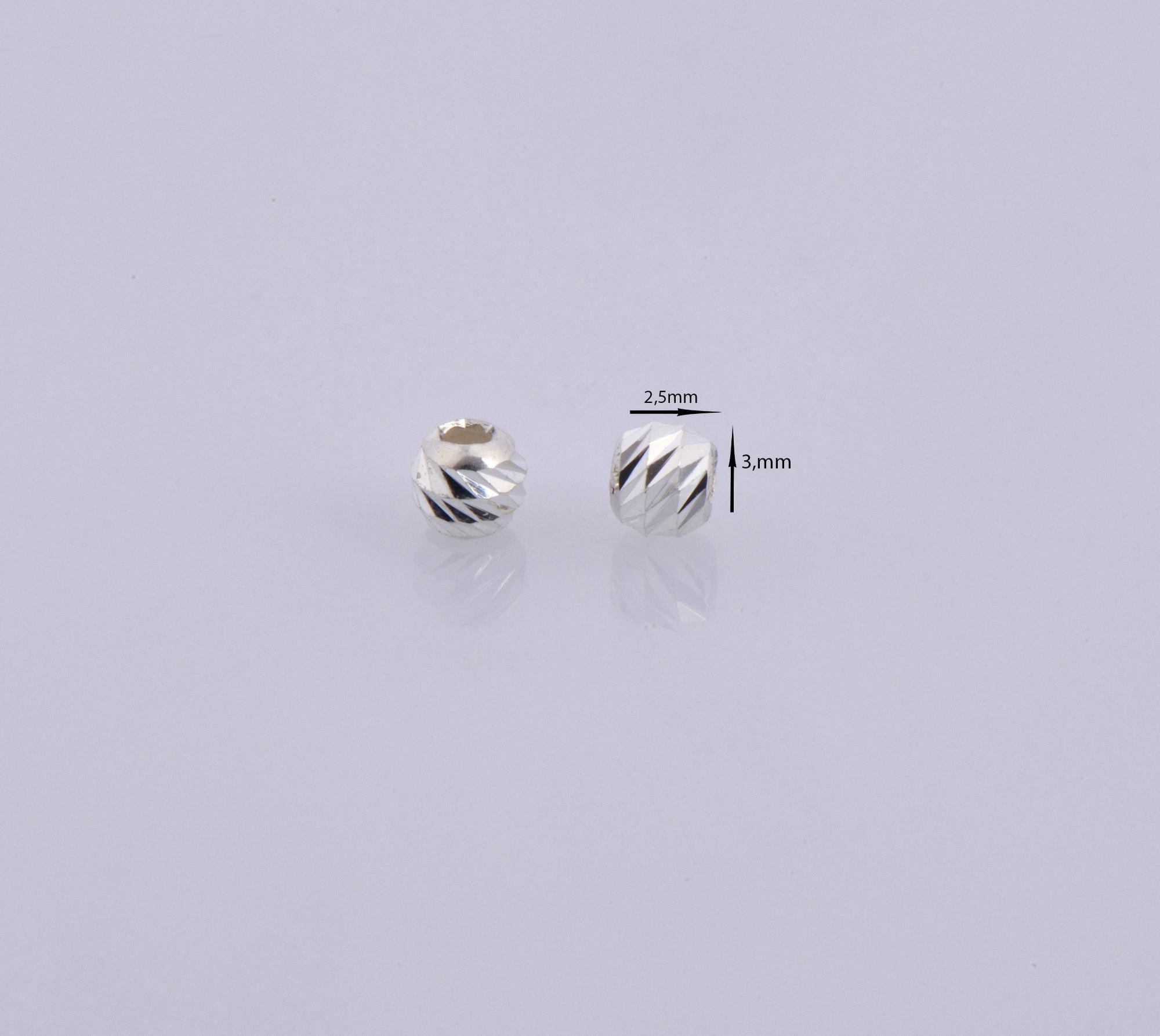 925 Silver Diamond Cut 3mm Round Beads, Silver Laser Multi Diamond Cut Beads, Moon Cut Spacer Beads, Jewelry Crafting Supplies, M2B