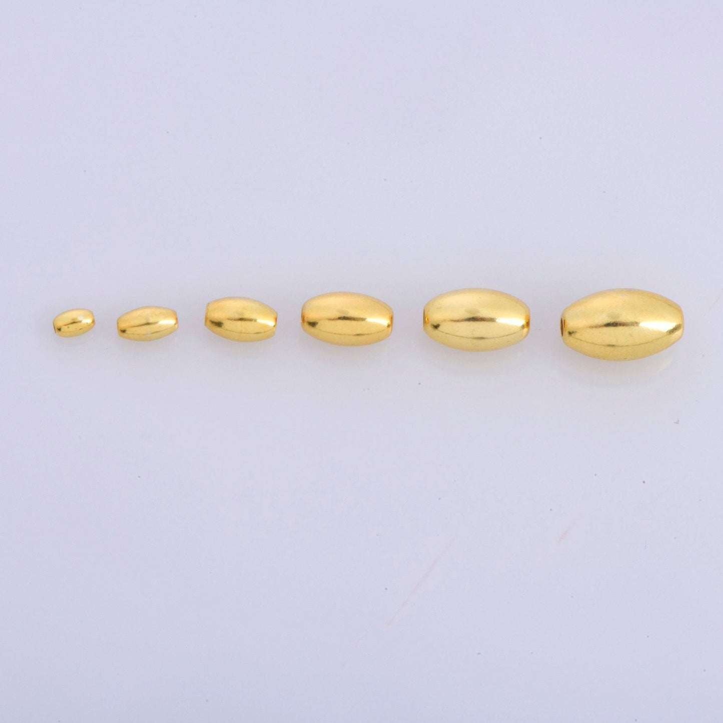 925 Silver Oval Beads in 24K Gold Vermeil, 18K Gold Plated Rice Shape Beads, Smooth Seamless Olive Beads, Jewelry Supplies, VM1/M1 A-F