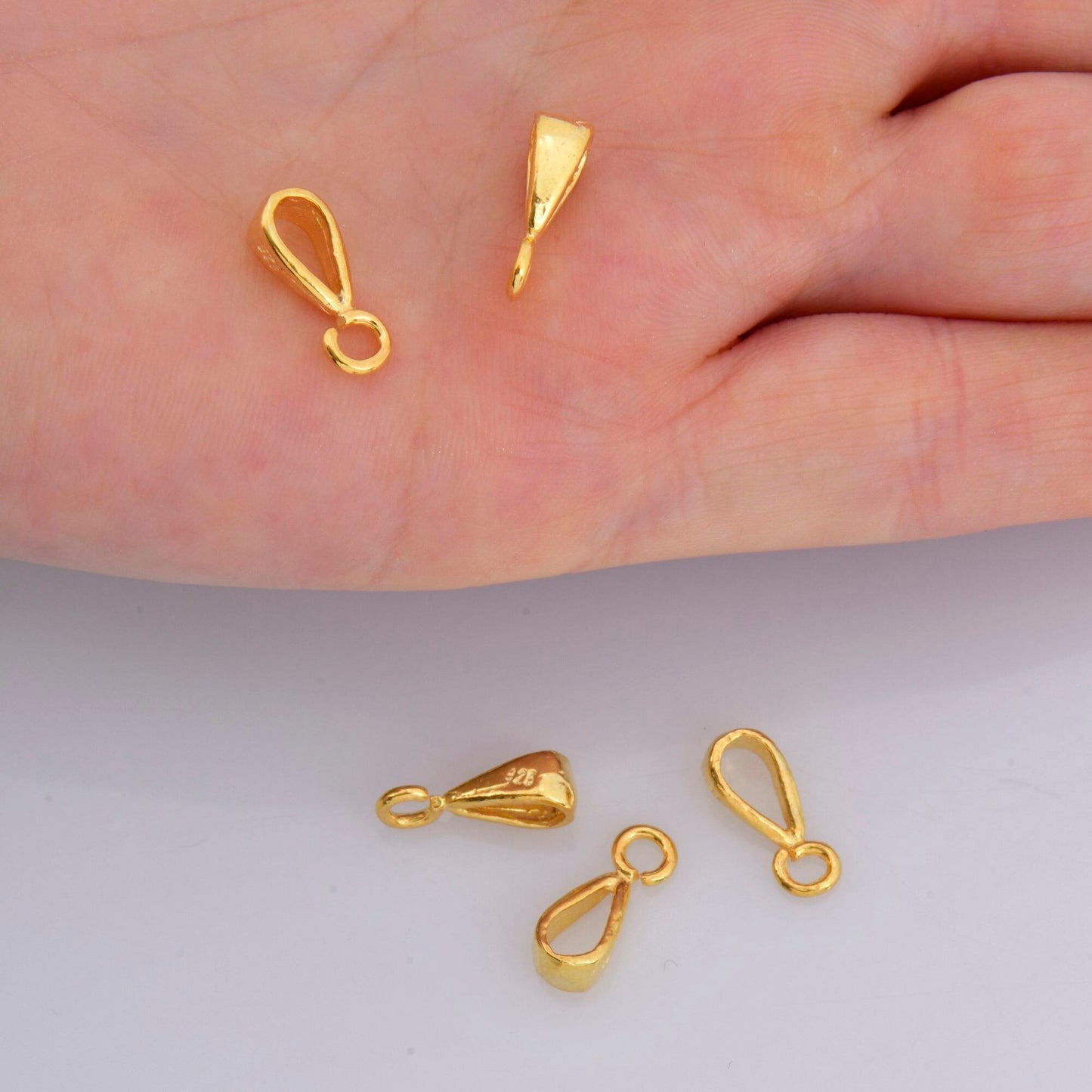 24K Gold Vermeil Bails with Open Loop, 24K Gold Plated Open Ring Bails, Smooth Silver Connector Bails, Bail Charms, Jewelry Findings, VM31