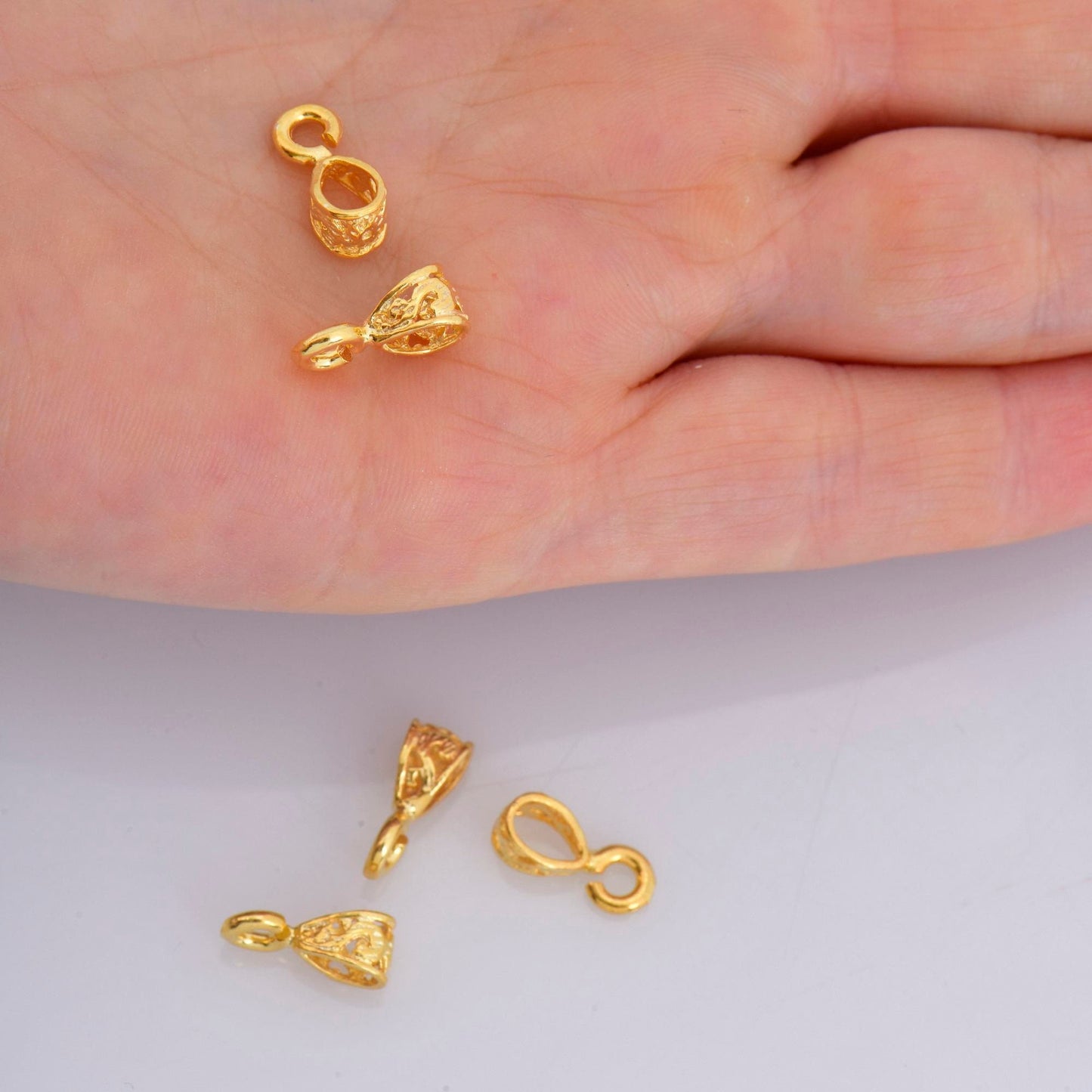 24K Gold Vermeil Filigree Bails with Open Loop, 24K Gold Plated Open Loop Bails, Silver Connector  Filigree Bails, Silver Findings, VM34