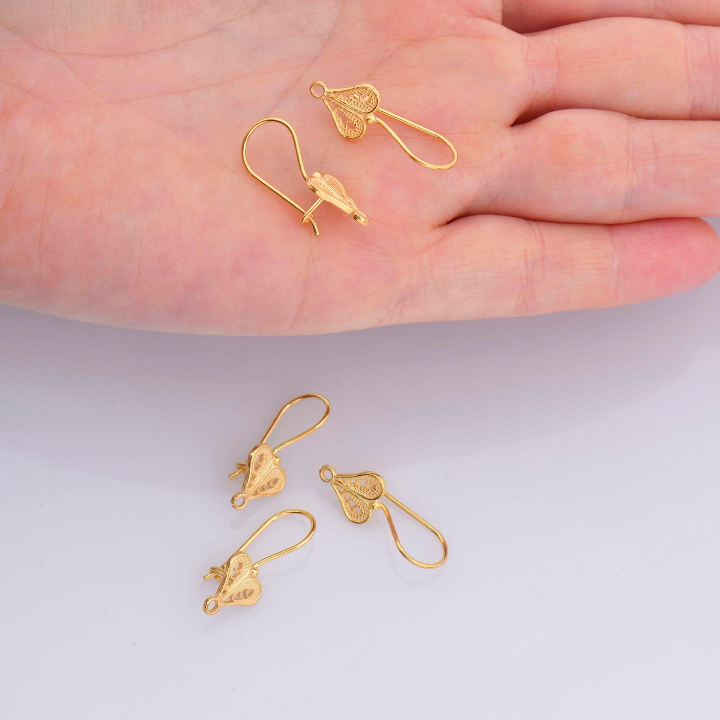 24K Gold Vermeil and 925 Silver  Heart Shape Ear Wires, Earring Hooks, Ear Wires, Earrings Making Supply, Jewelry Findings, M46/VM46