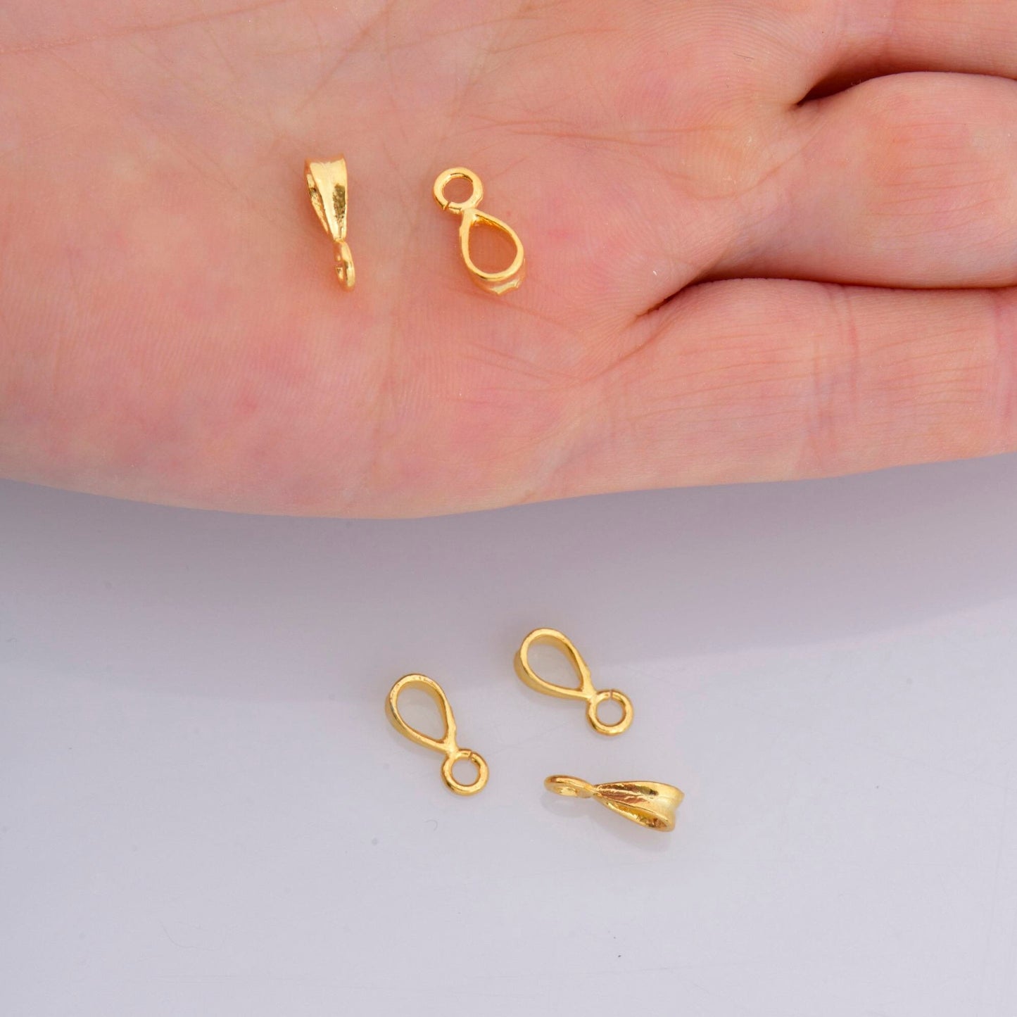 24K Gold Vermeil Bails with Open Loop, 24K Gold Plated Open Loop Bails, Smooth Silver Connector Bails, Bail Charms, Jewelry Findings, M/VM33