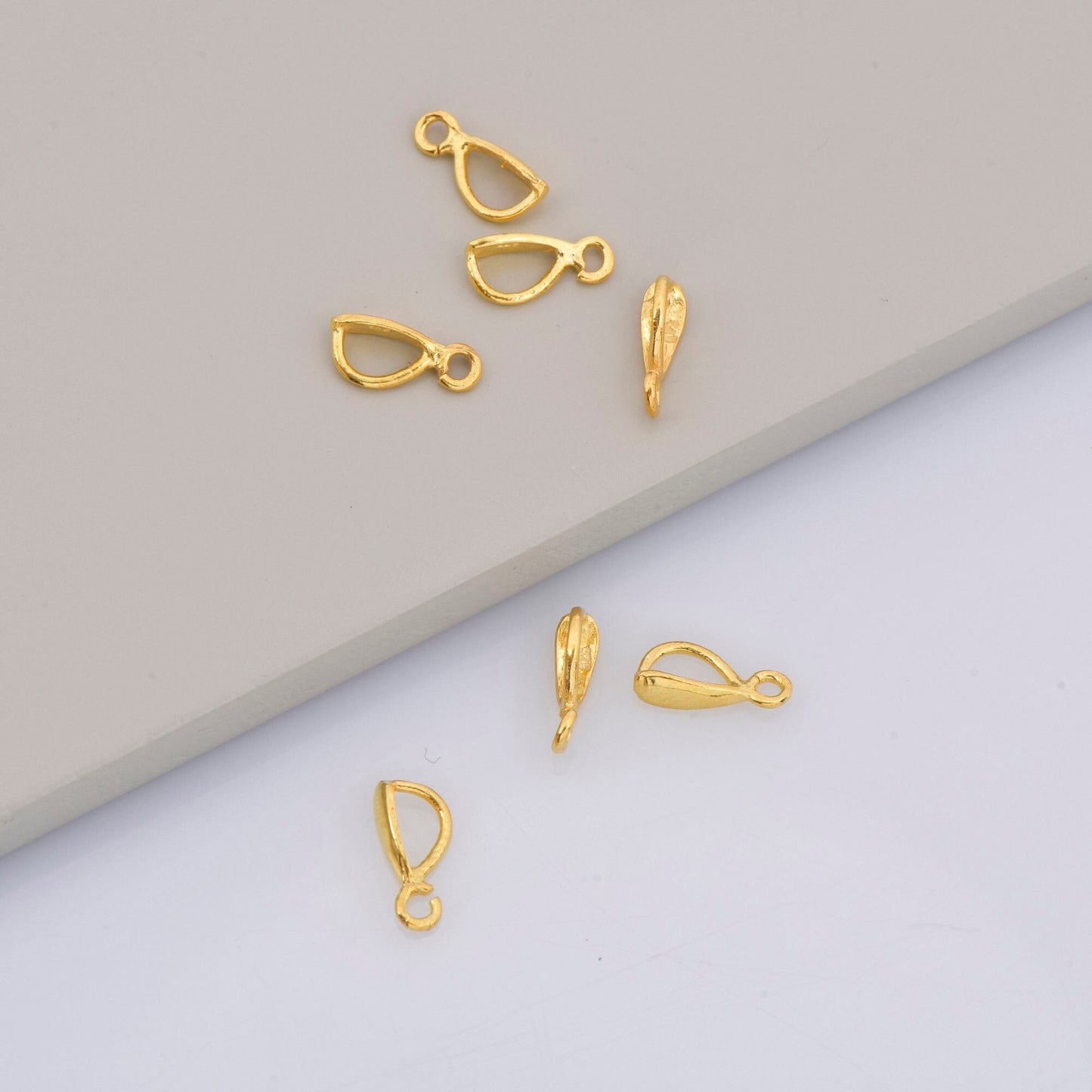 24K Gold Vermeil Bails with Open Loop, 24K Gold Plated Open Loop Bails, Smooth Silver Connector Bails, Bail Charms, Jewelry Findings, M/VM35