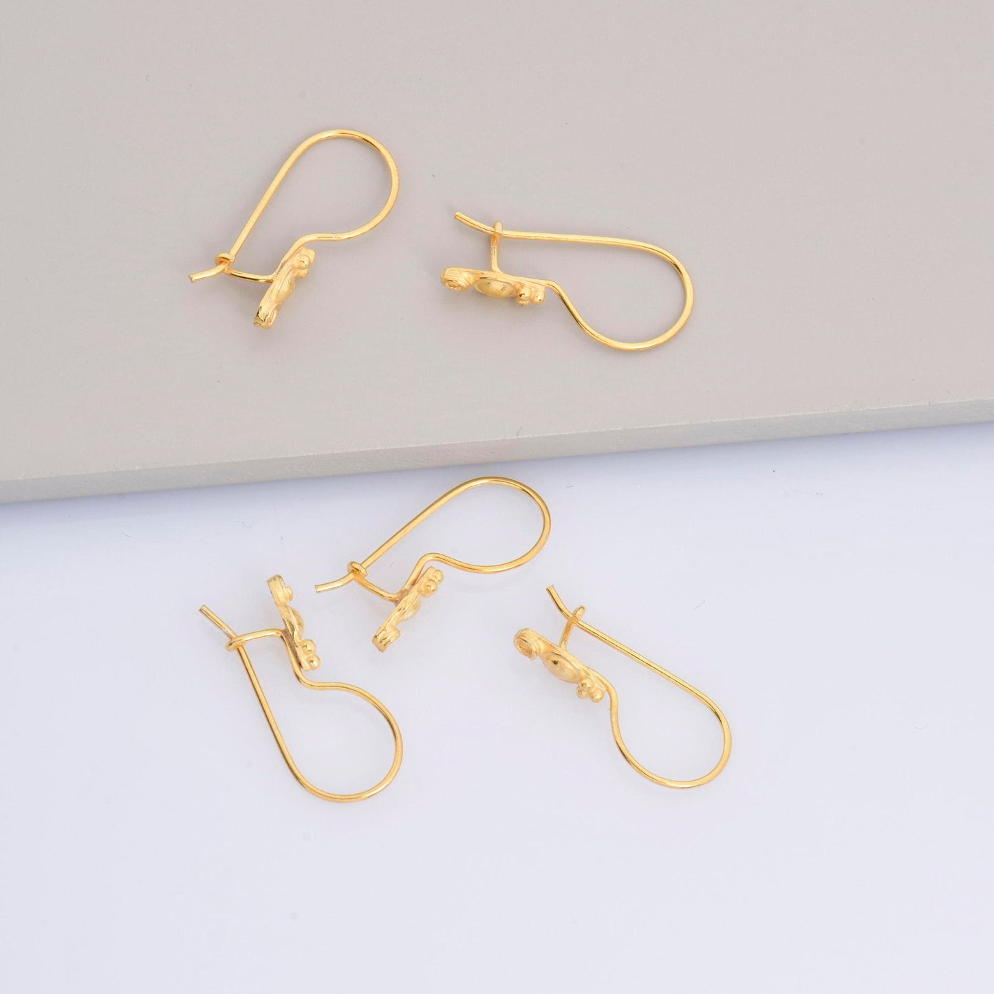 24K Gold Vermeil Ear Wires, Sterling Silver Earring Hooks in 24K Gold, Flower Ear Wires, Earrings Making Supply, Jewelry Findings, M42/VM42