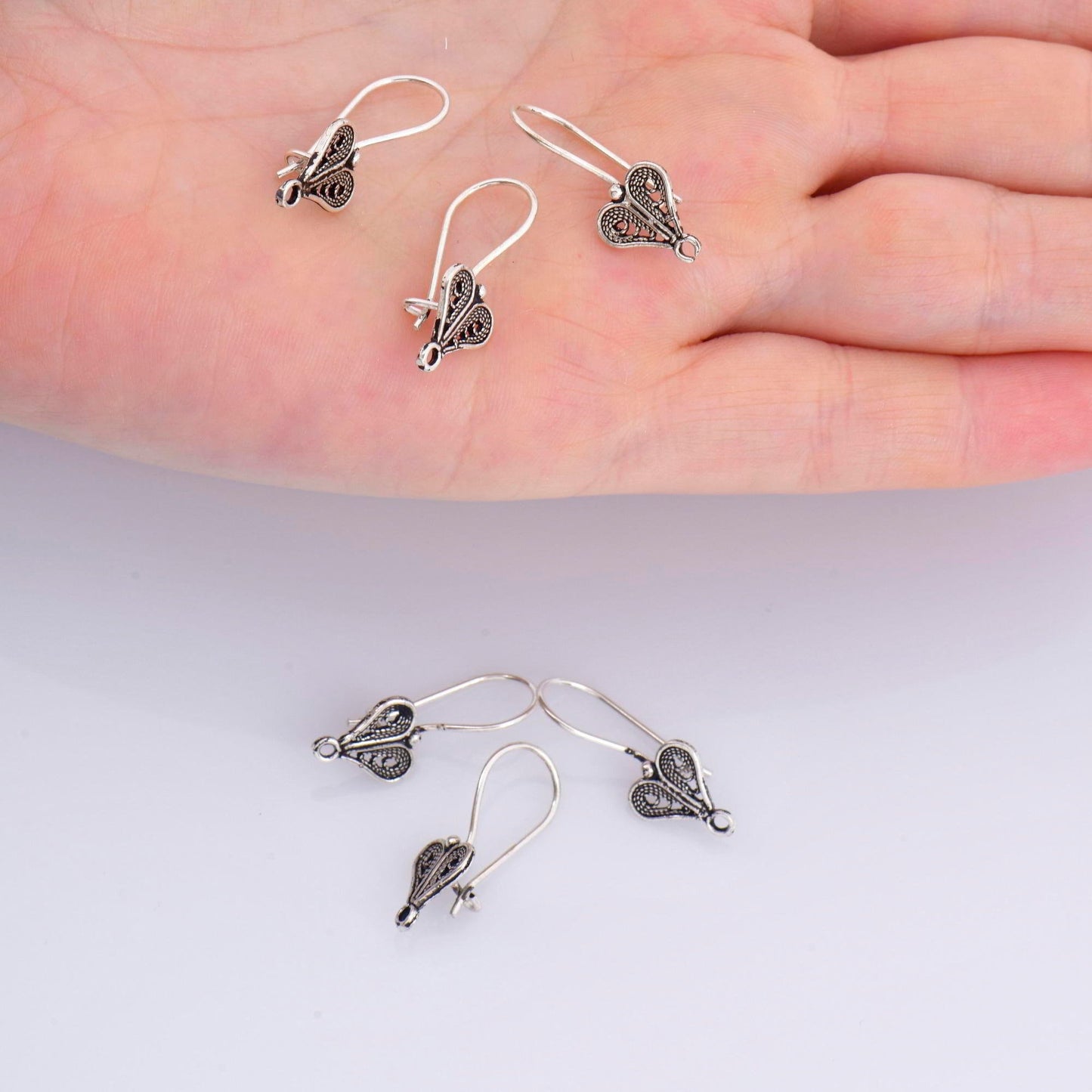 24K Gold Vermeil and 925 Silver  Heart Shape Ear Wires, Earring Hooks, Ear Wires, Earrings Making Supply, Jewelry Findings, M46/VM46