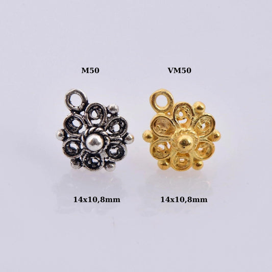 24K Gold Vermeil Flower Ear Post, Solid Silver Flower Earring Studs with Loop, 24K Gold Plated Earring Posts, Jewelry Making Findings, MVM50