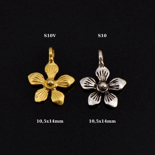 Sterling Silver Flower Dangle Charm, 24K Gold Vermeil Star Dangle Charm, Necklace  Charm, Earrings Dangle Charm,Jewelry Findings, S10V\S10