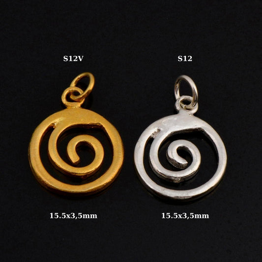 Sterling Silver Spiral Dangle Charm, 24K Gold Vermeil Swirl Dangle Charm, Necklace  Charm, Earrings Dangle Charm,Jewelry Findings, S12V\S12