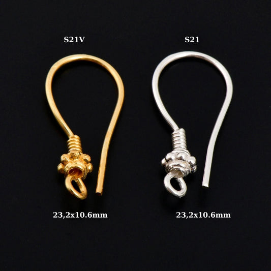 24K Gold Vermeil Ear Wires, Sterling Silver Earring Hooks in 24K Gold, Ball Ear Wires, Earrings Making Supply, Jewelry Findings, S21V/ S21