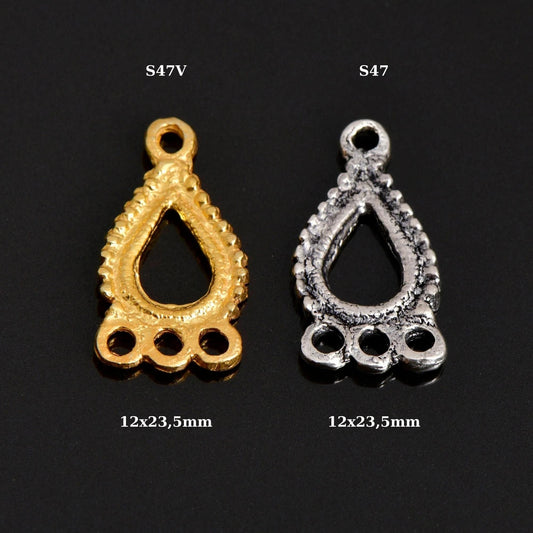 Sterling Silver Chandelier Component for Earring, Pendant, 24K Gold Vermeil Chandelier Connector, Chandelier Shape Jewelry Finding, SV47/S47